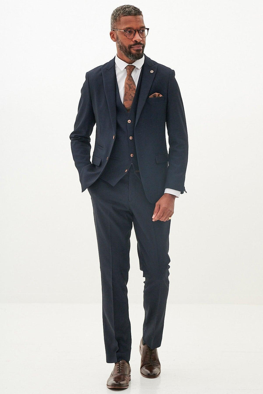MAX - Navy Three Piece Suit With Contrast Buttons