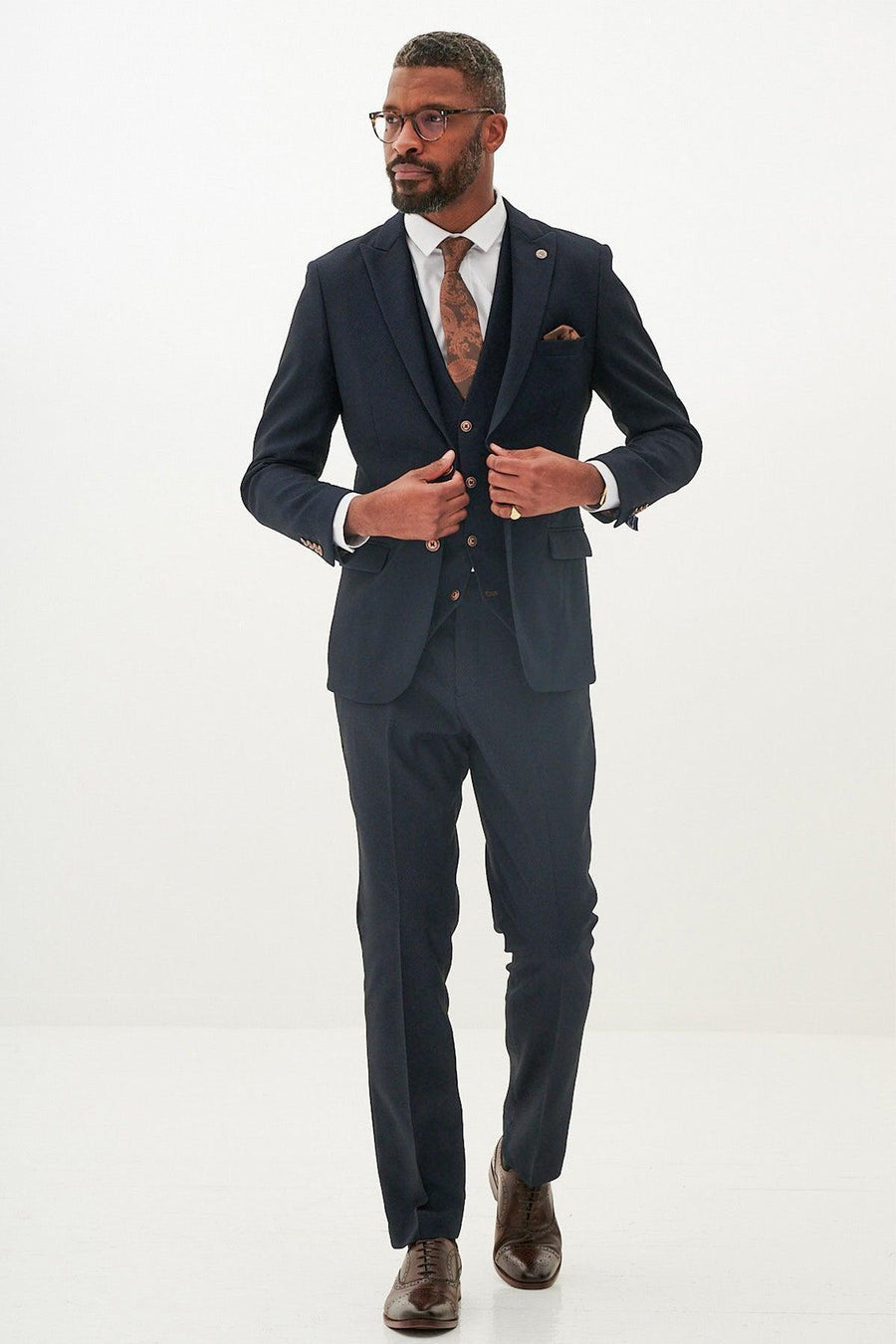 MAX - Navy Three Piece Suit With Contrast Buttons