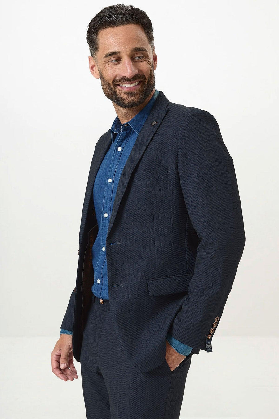 MAX - Navy Blue Blazer With Contrast Buttons