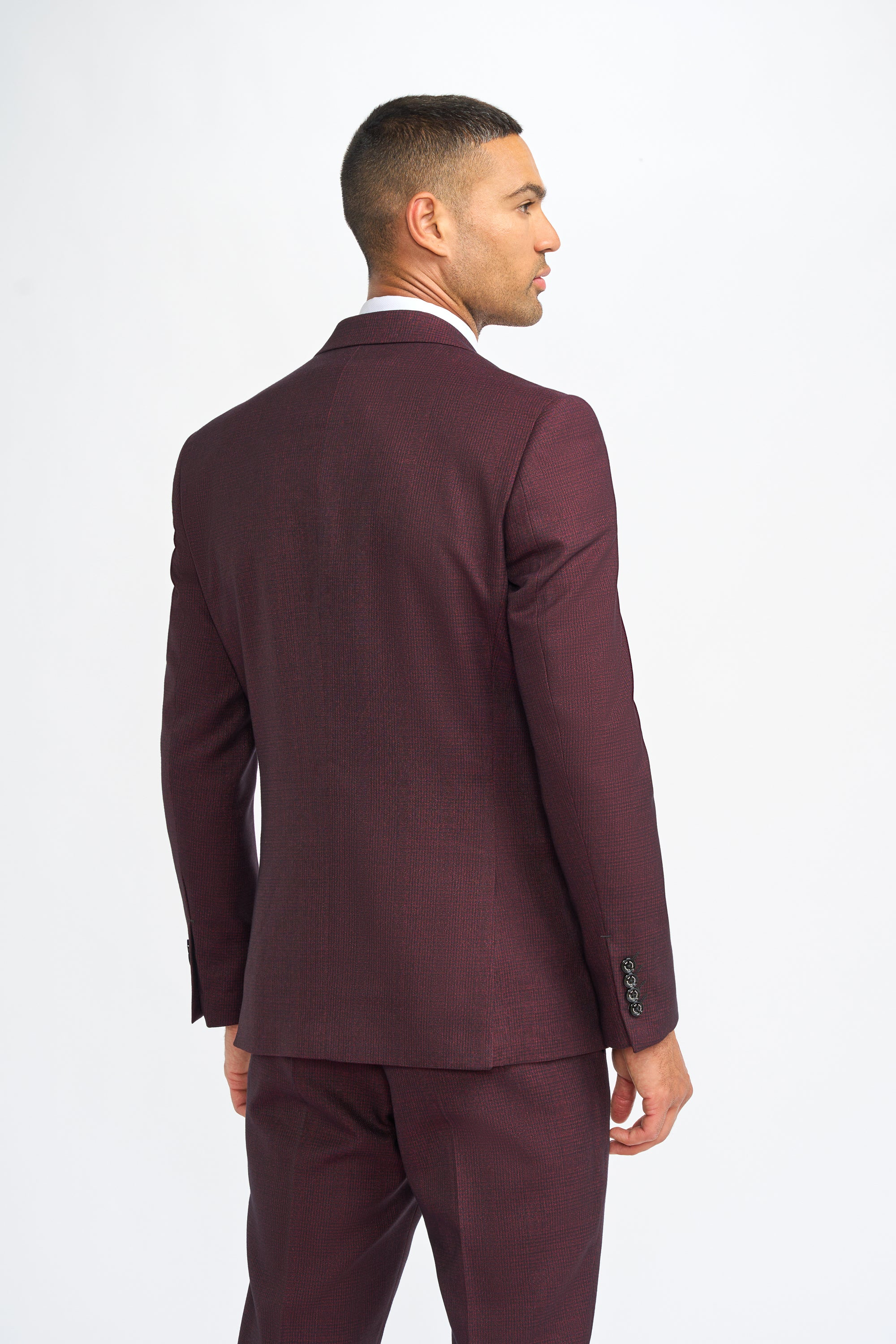 Caridi - Wine Regular Check Three Piece Suit
