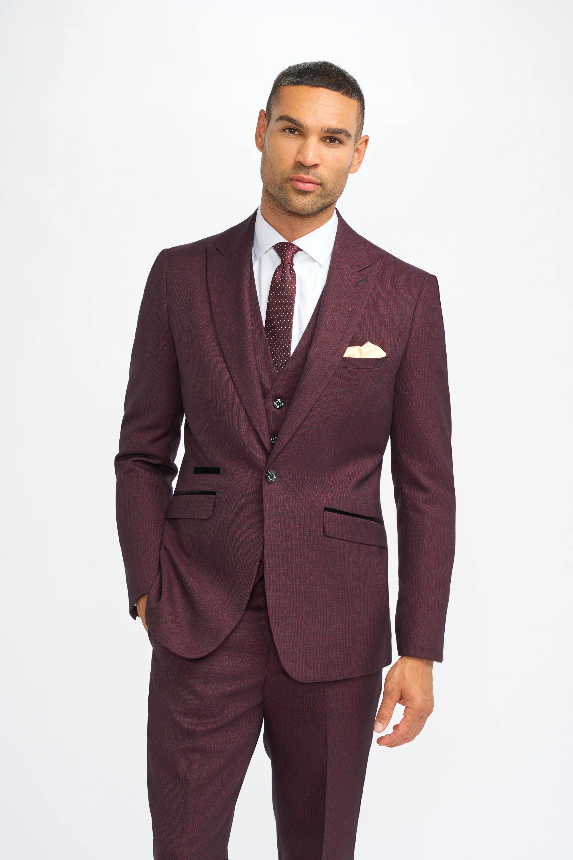 Caridi - Wine Regular Check Three Piece Suit
