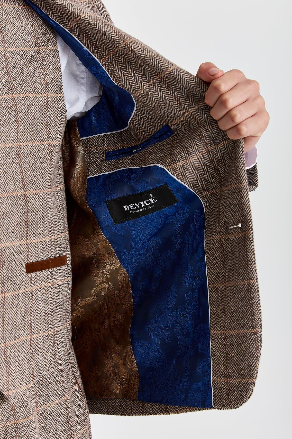 DEVICE - BOY'S HARRIS BROWN THREE PIECE SUIT