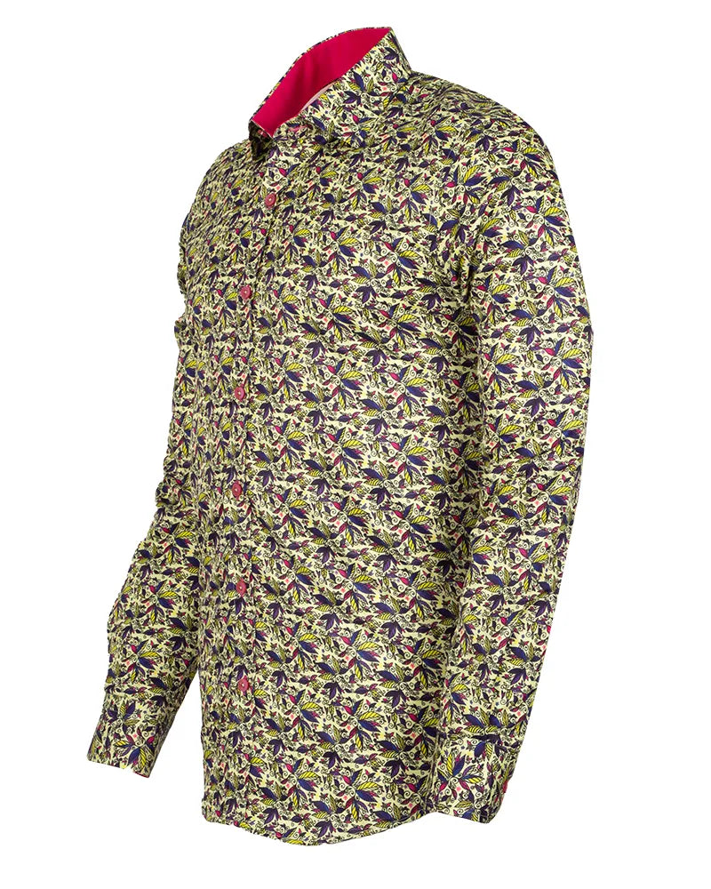 Yellow Colourful Leaf Print Shirt