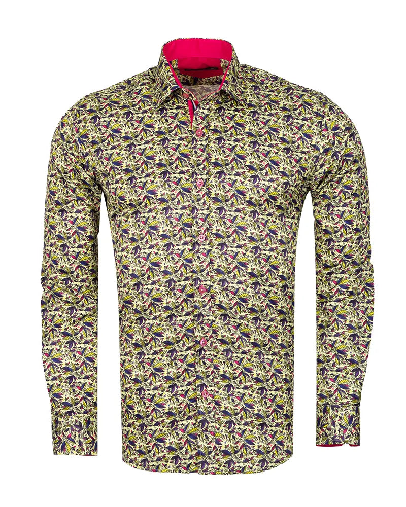 Yellow Colourful Leaf Print Shirt