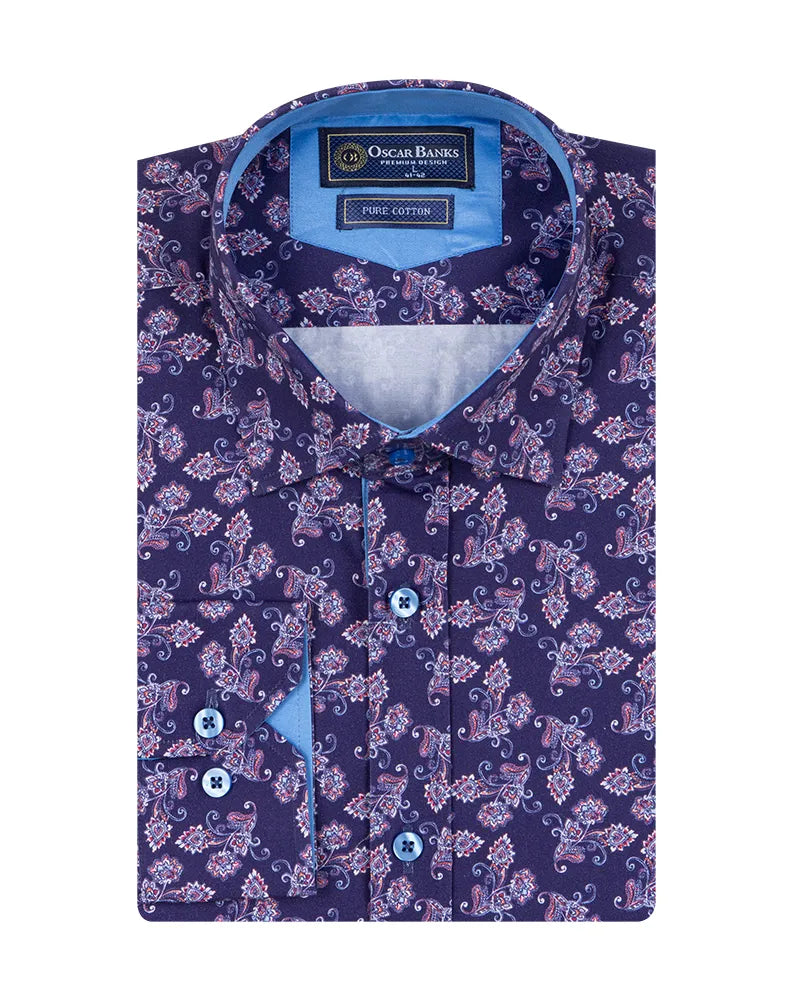 Purple Floral Print Shirt with Matching Handkerchief