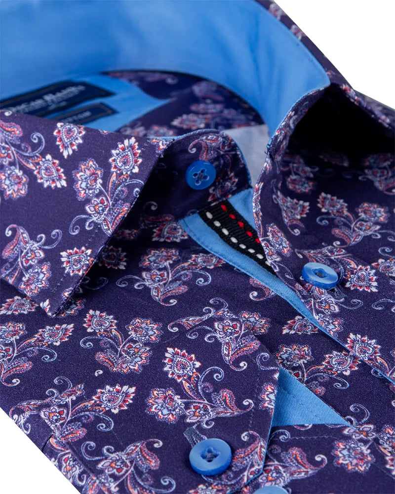 Purple Floral Print Shirt with Matching Handkerchief