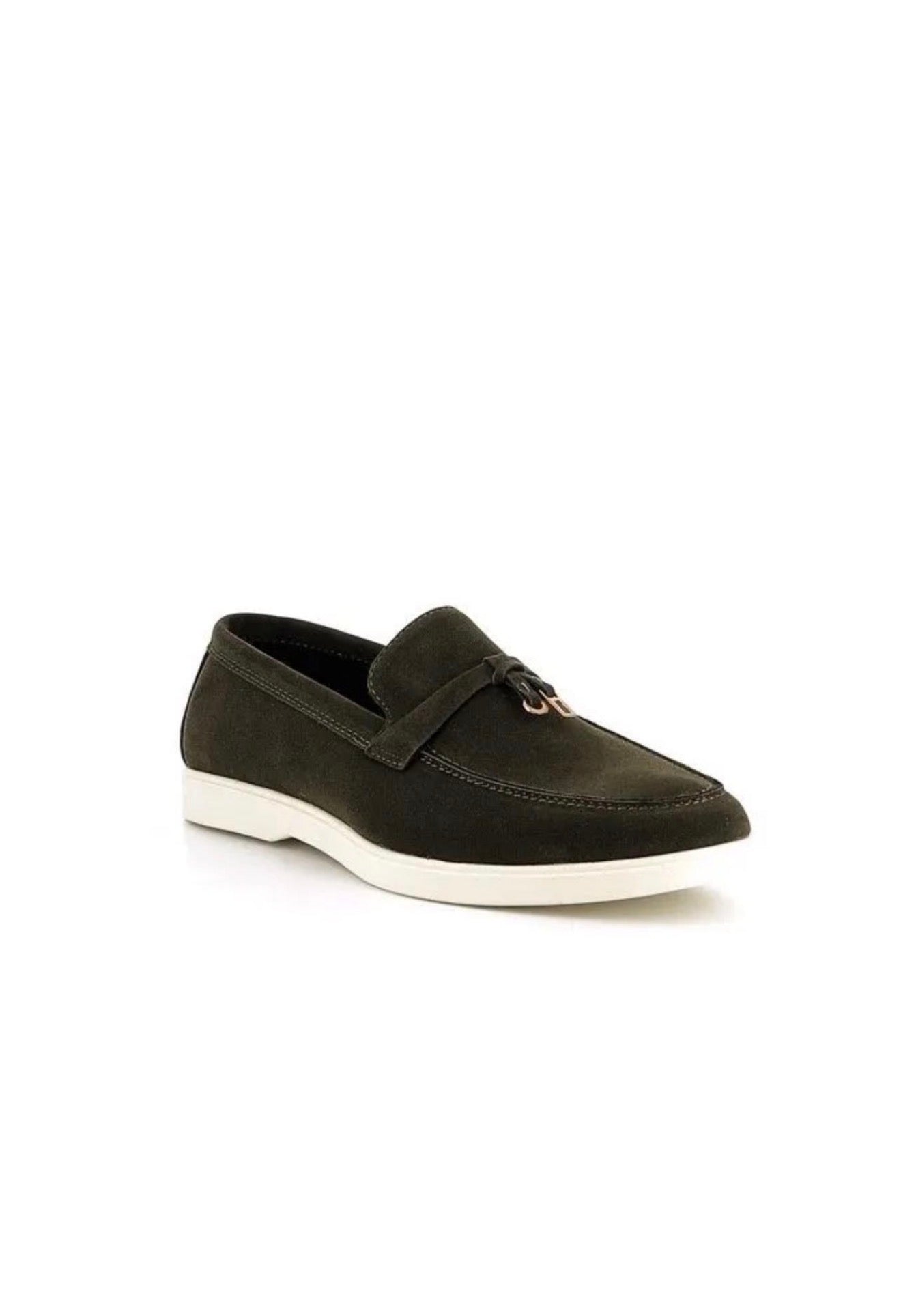 Velvet Loafers with Tassel and Metal Charm