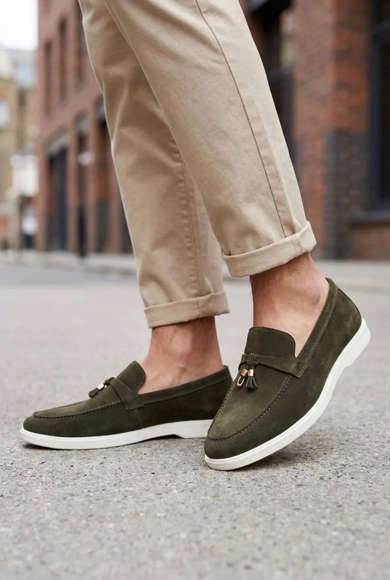 Velvet Loafers with Tassel and Metal Charm