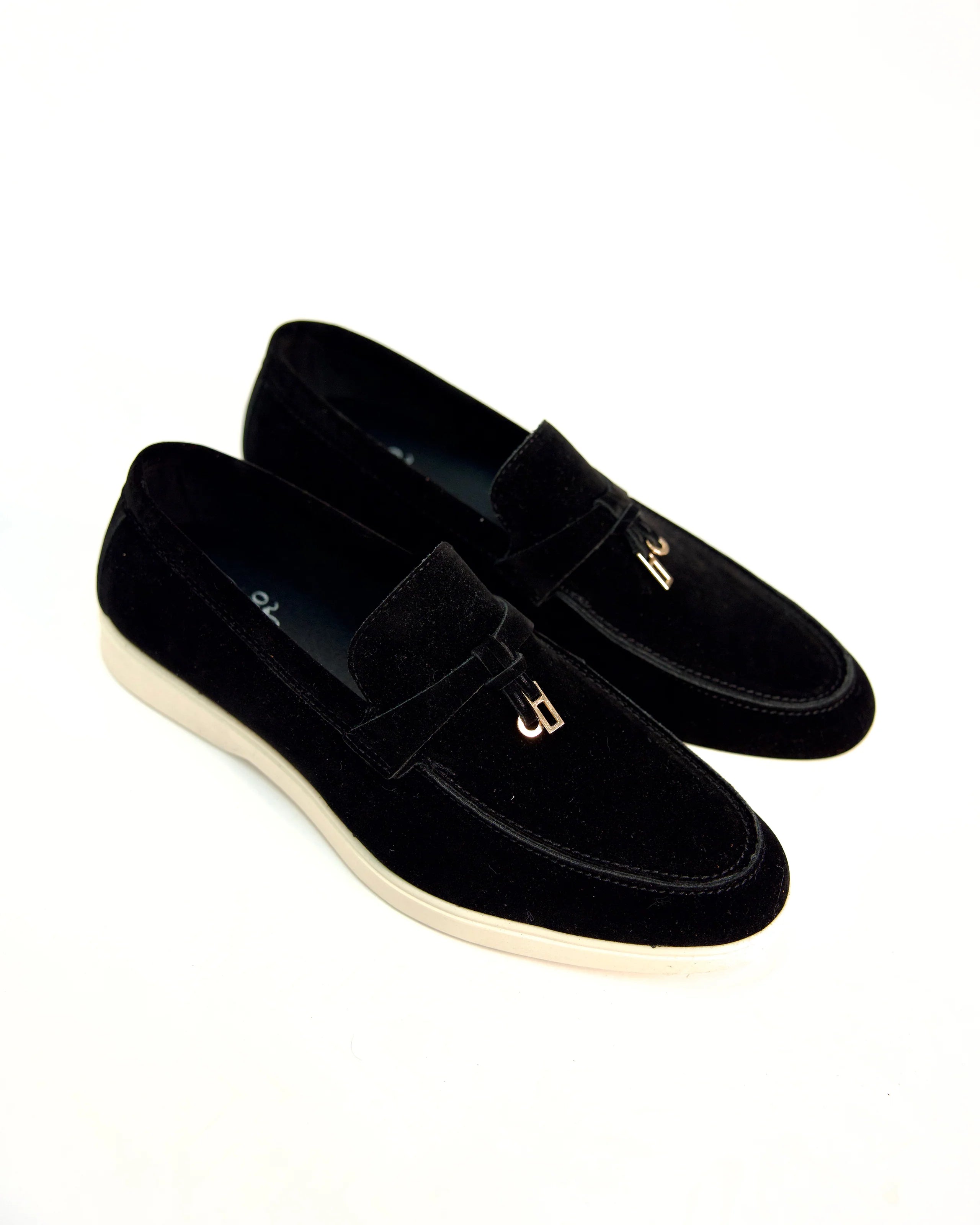 Velvet Loafers with Tassel and Metal Charm