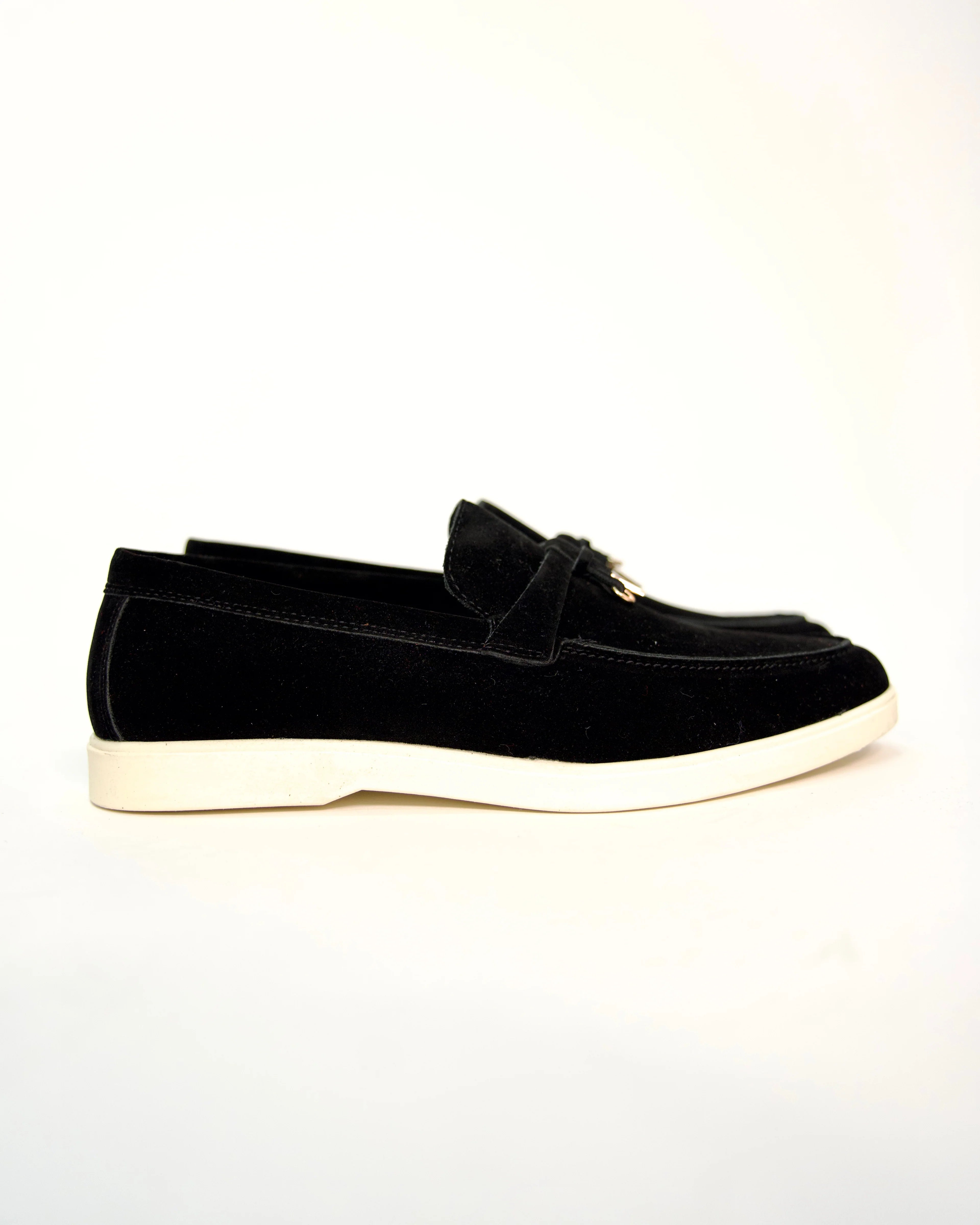 Velvet Loafers with Tassel and Metal Charm