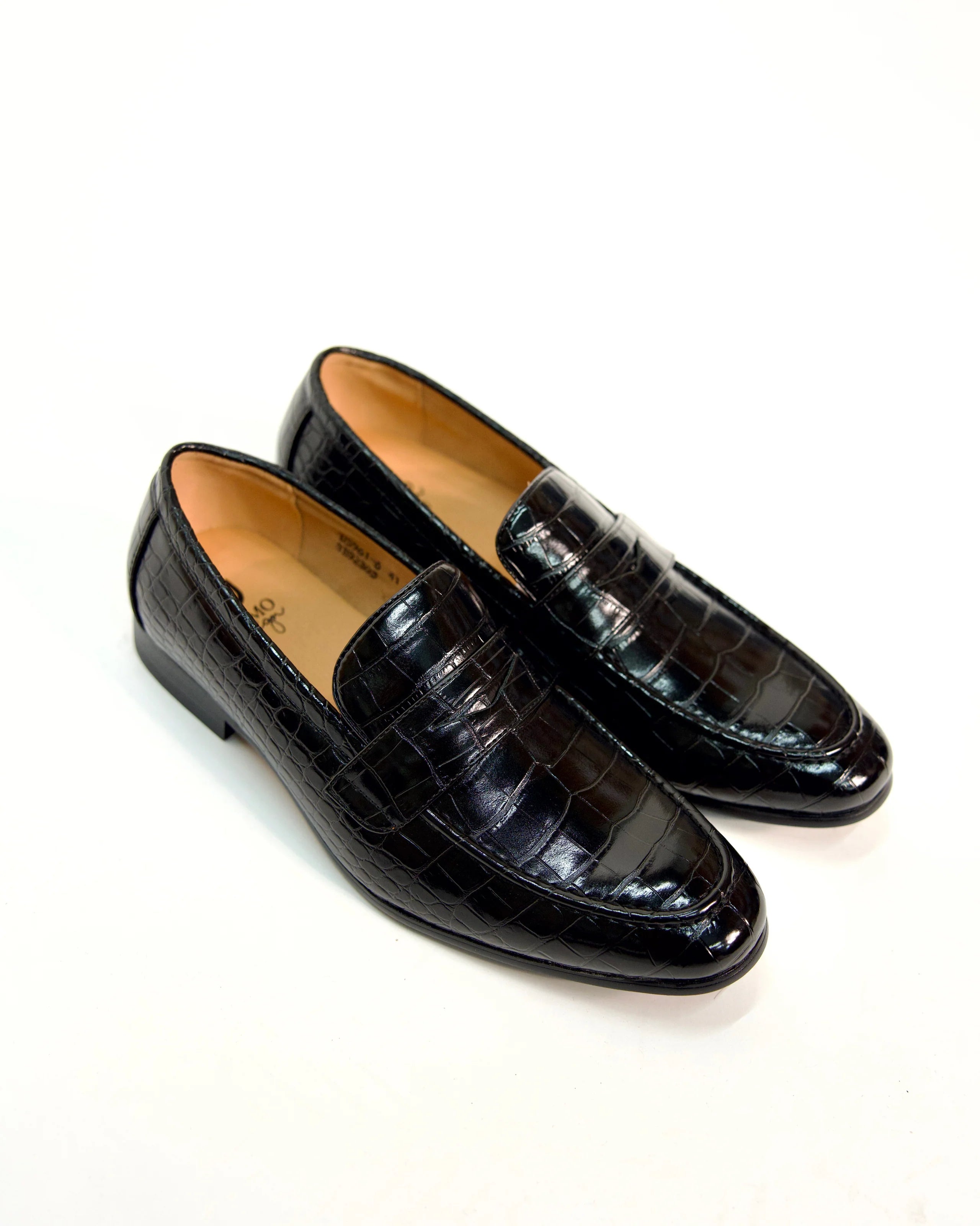 Black Crocodile-Embossed Leather Loafers