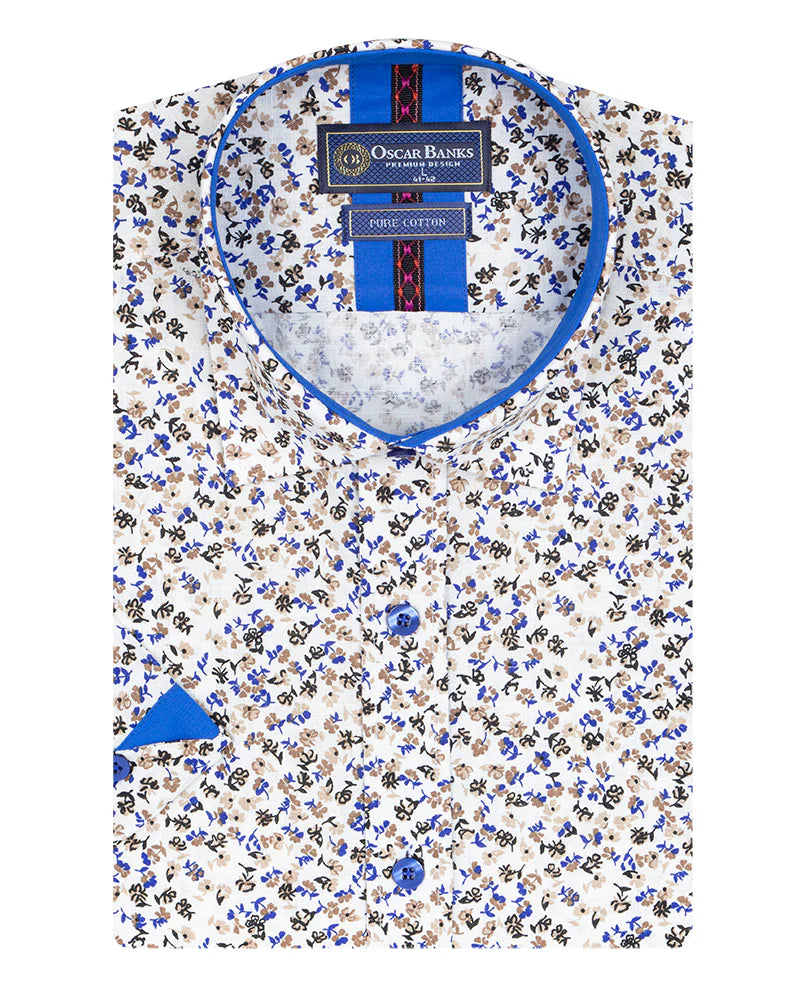 Cream Floral Print Short Sleeve Shirt