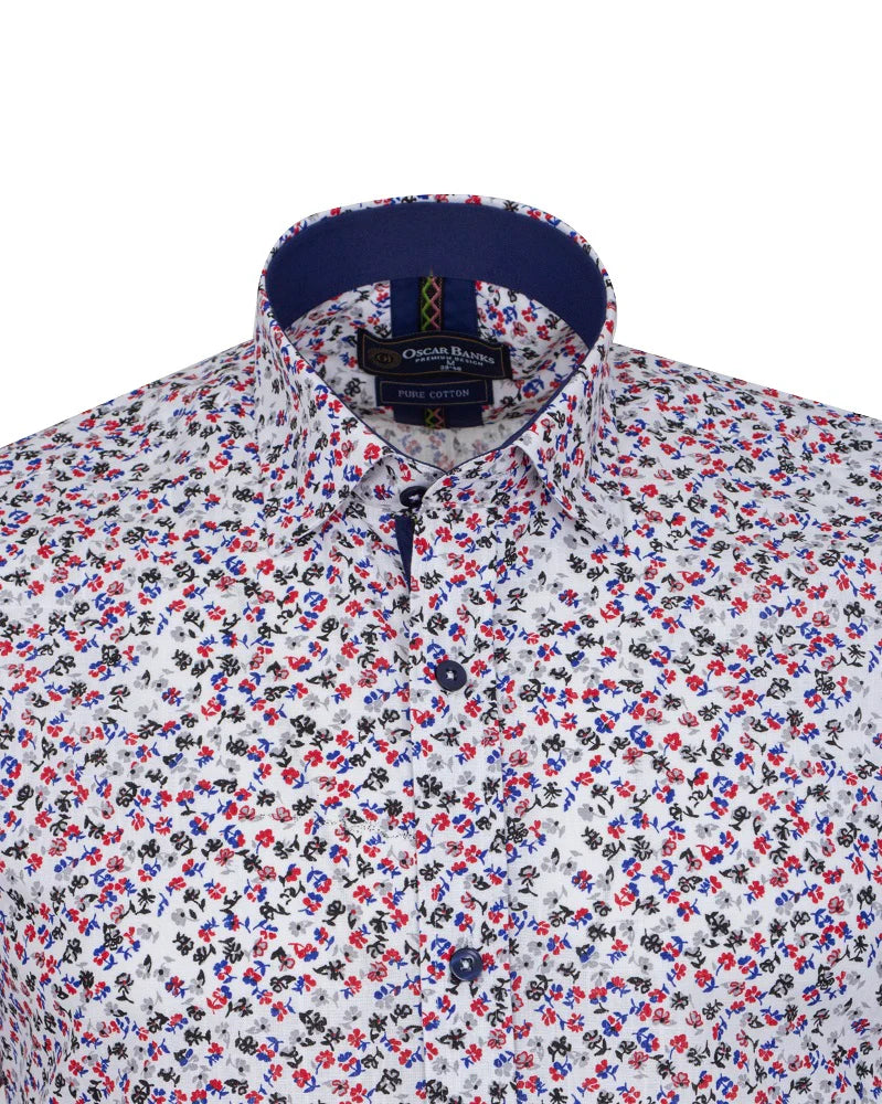 White Floral Print Short Sleeve Shirt