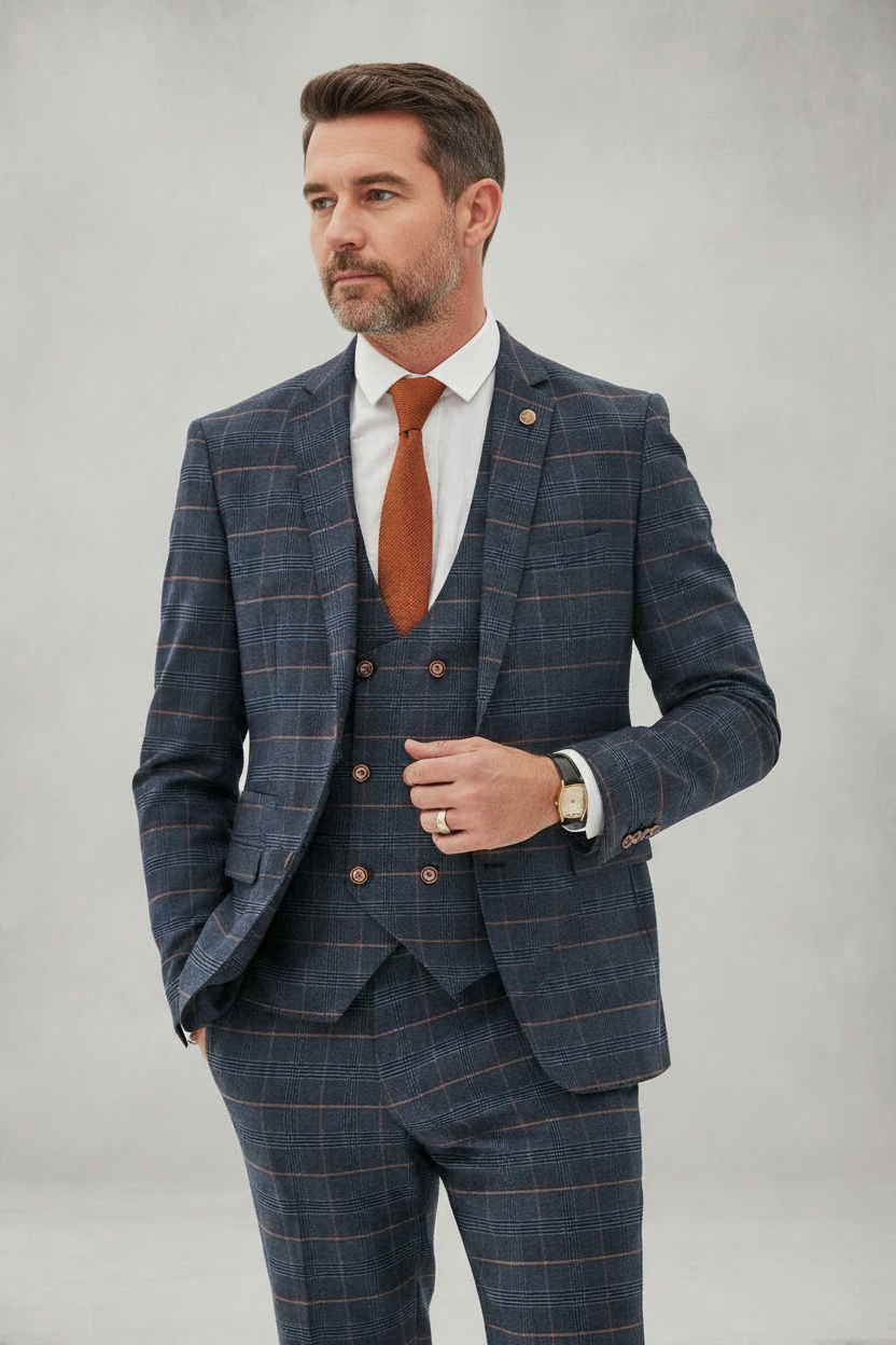 Jenson - Marine Navy Check Blazer