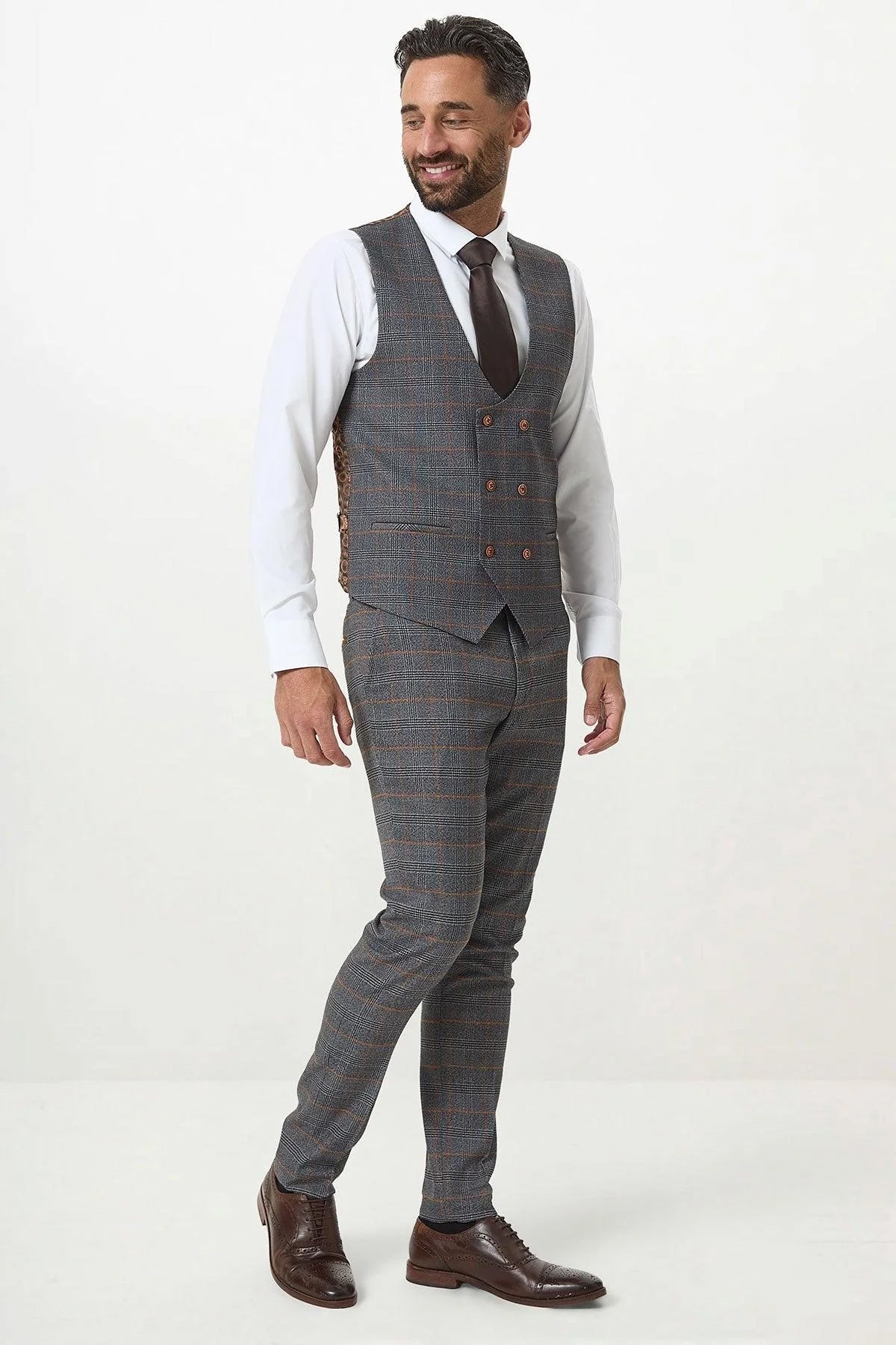 Jenson - Grey Check Double Breasted Waistcoat