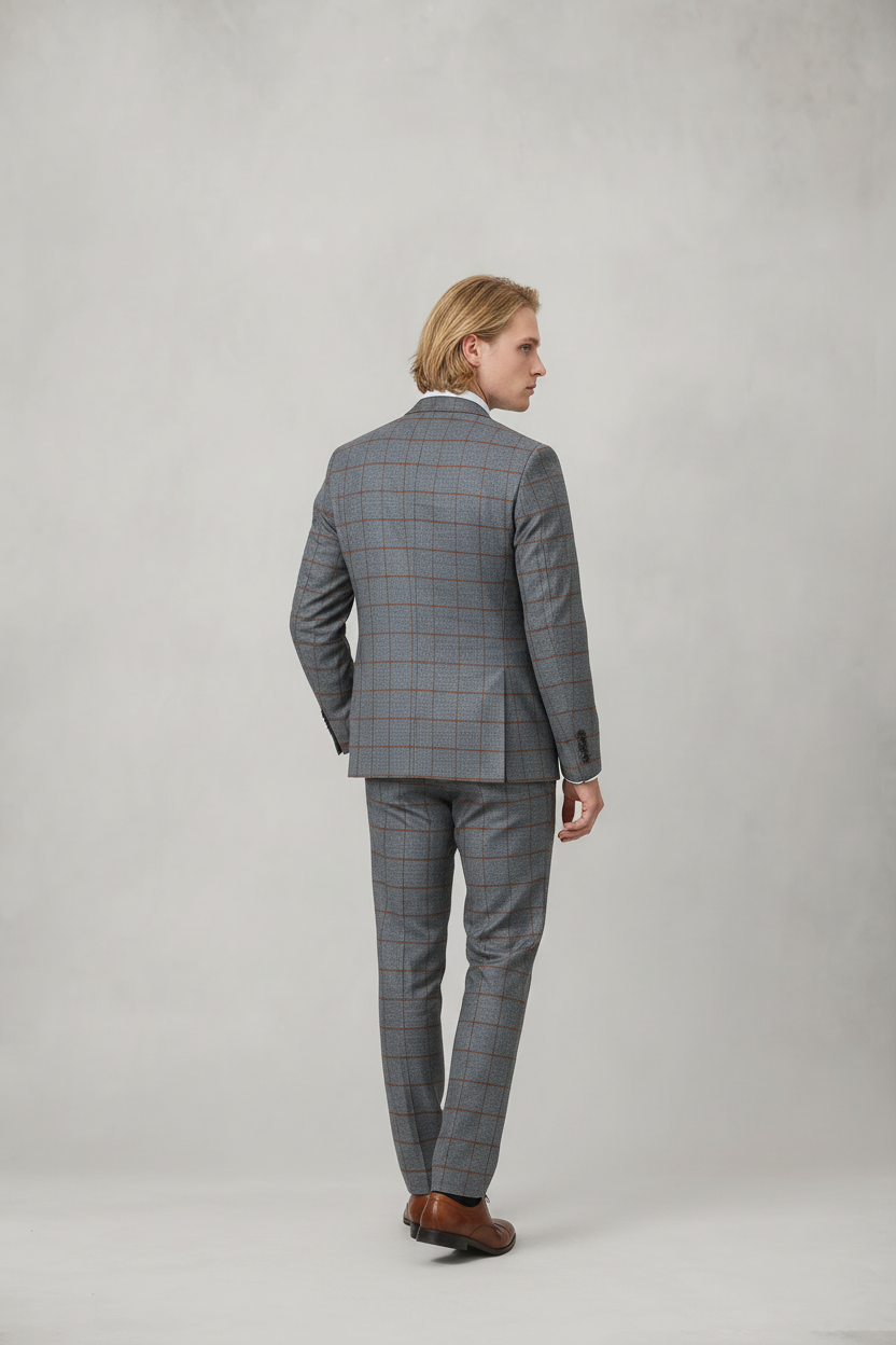 Jenson - Grey Check Suit With Double Breasted Waistcoat