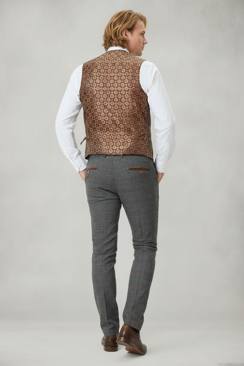 Jenson - Grey Check Suit With Double Breasted Waistcoat