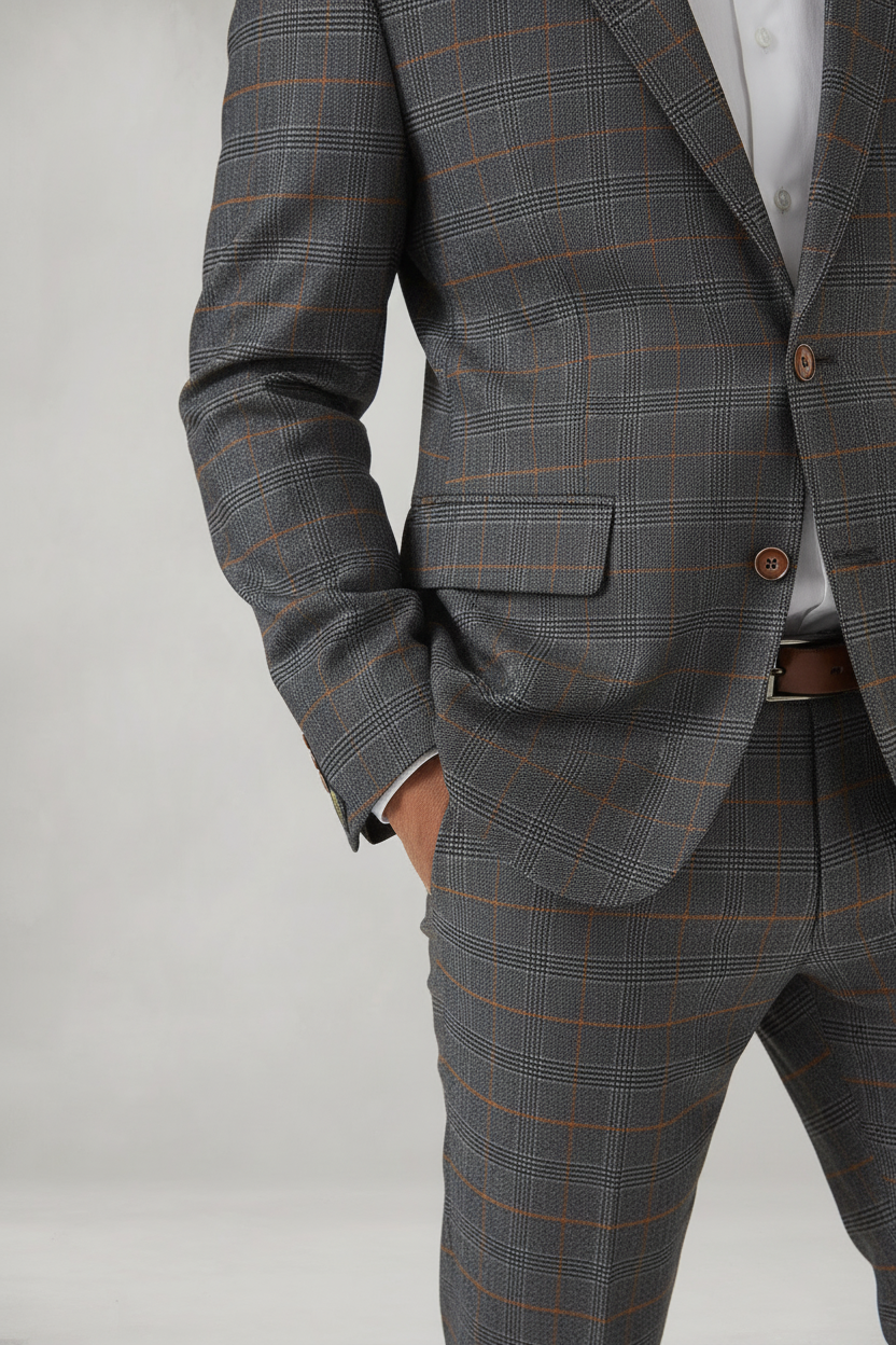 Jenson - Grey Check Suit With Double Breasted Waistcoat