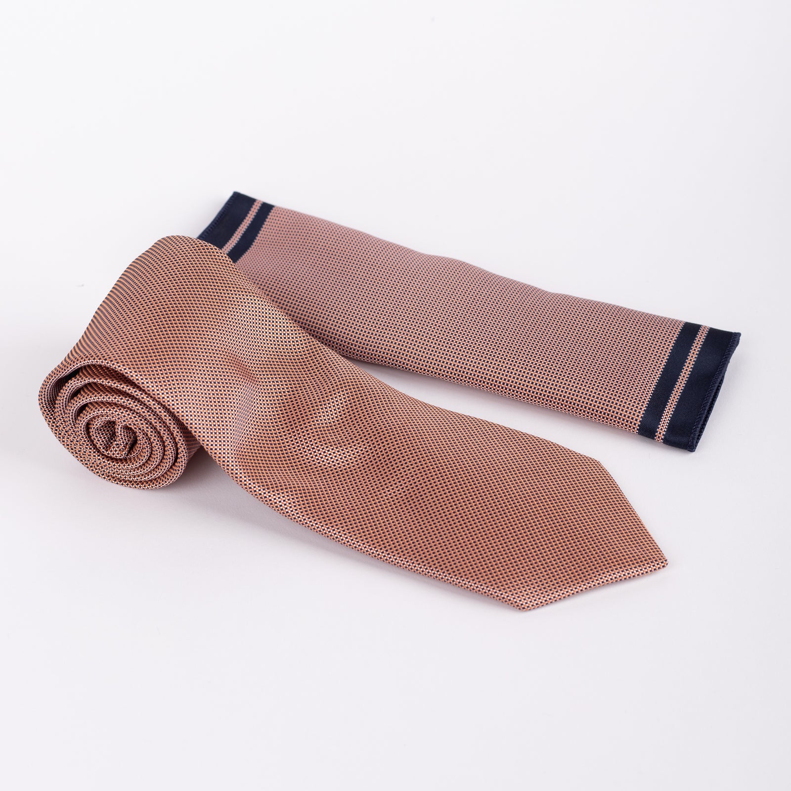 Houndstooth - Tie & Pocket Square Set in Light Orange & Navy