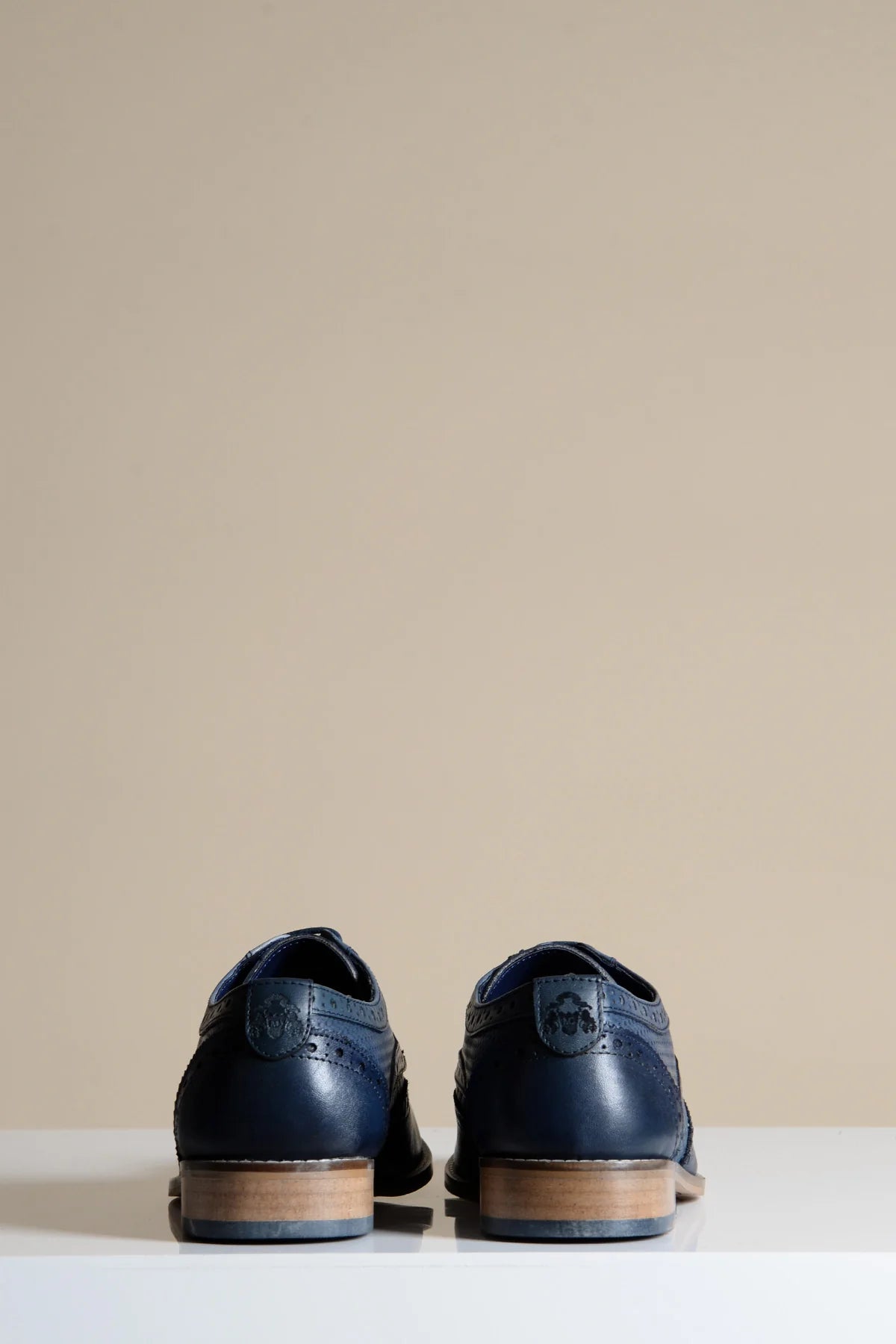 Brandon - Navy Blue Leather Wingtip Brogue Shoe