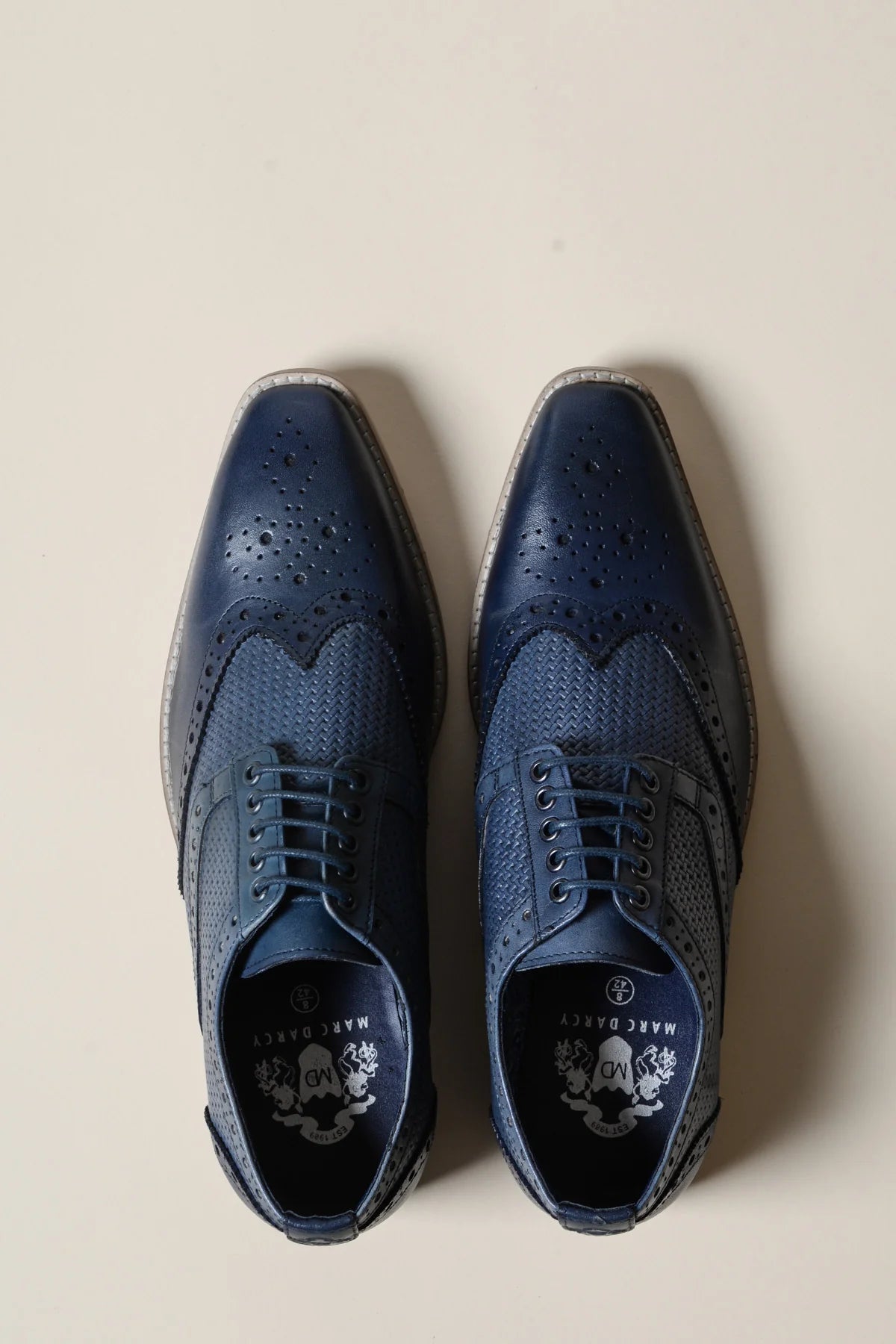 Brandon - Navy Blue Leather Wingtip Brogue Shoe