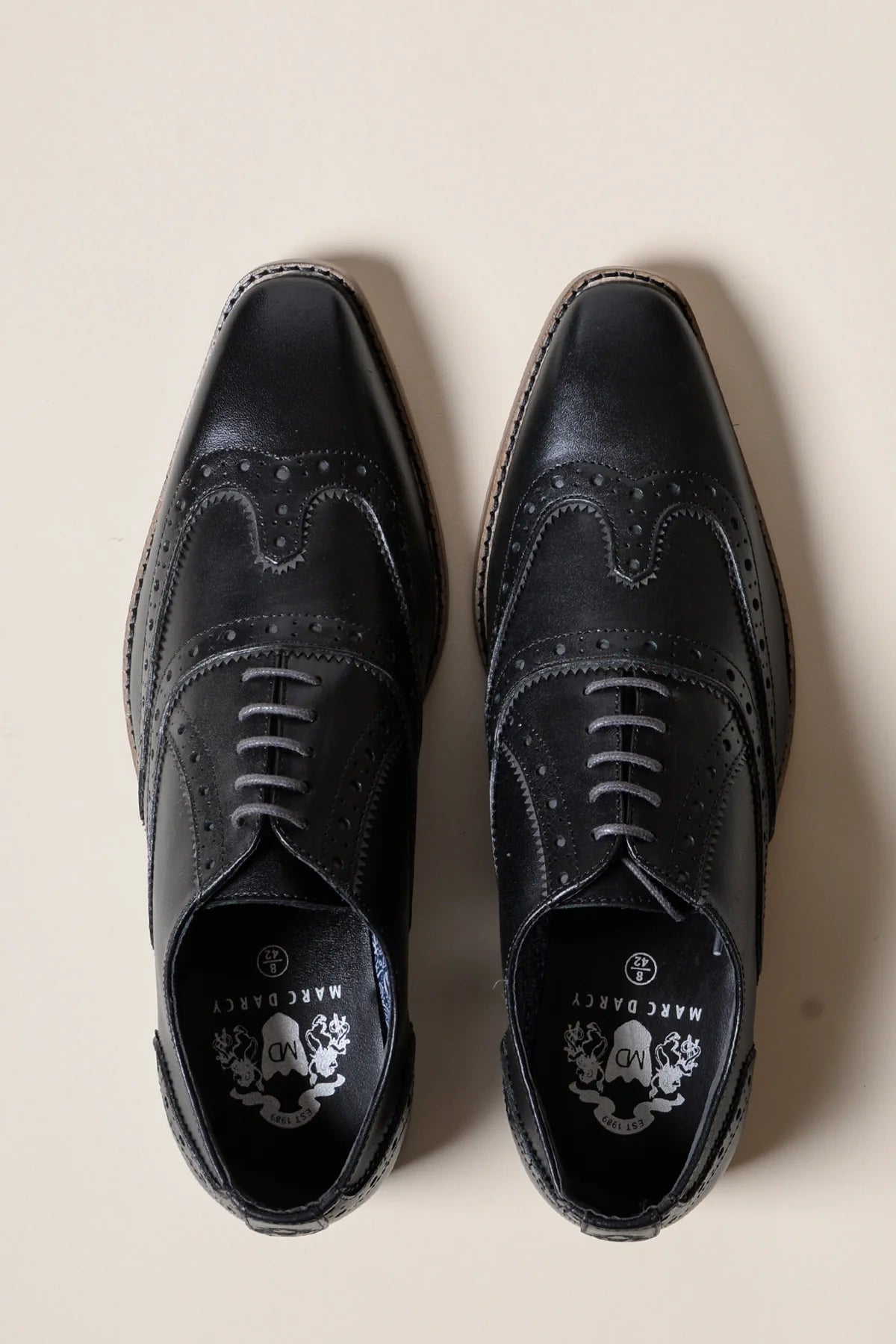 Marco - Black Grey Leather Wingtip Oxford Shoe