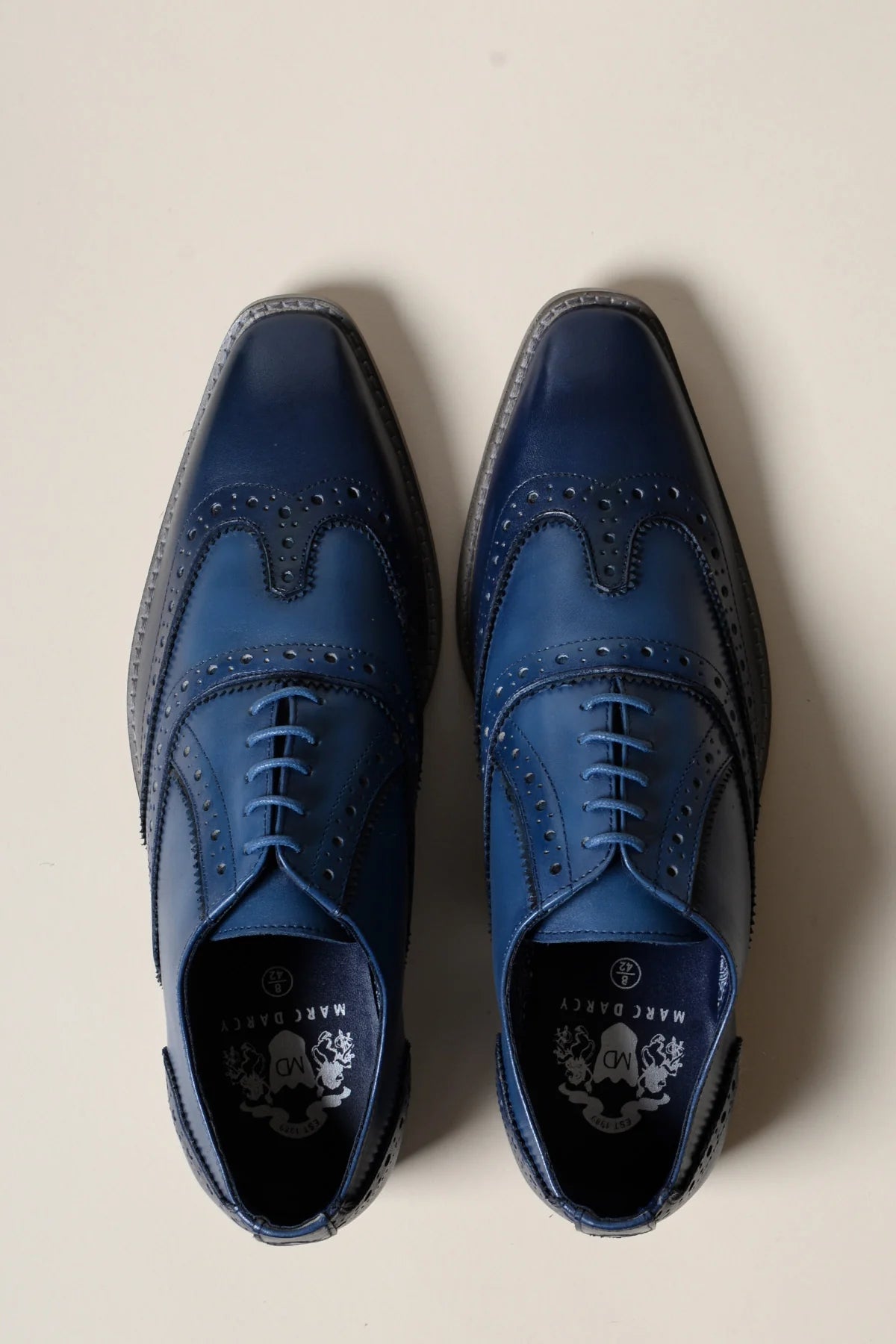 Marco - Navy Blue Leather Wingtip Oxford Shoe