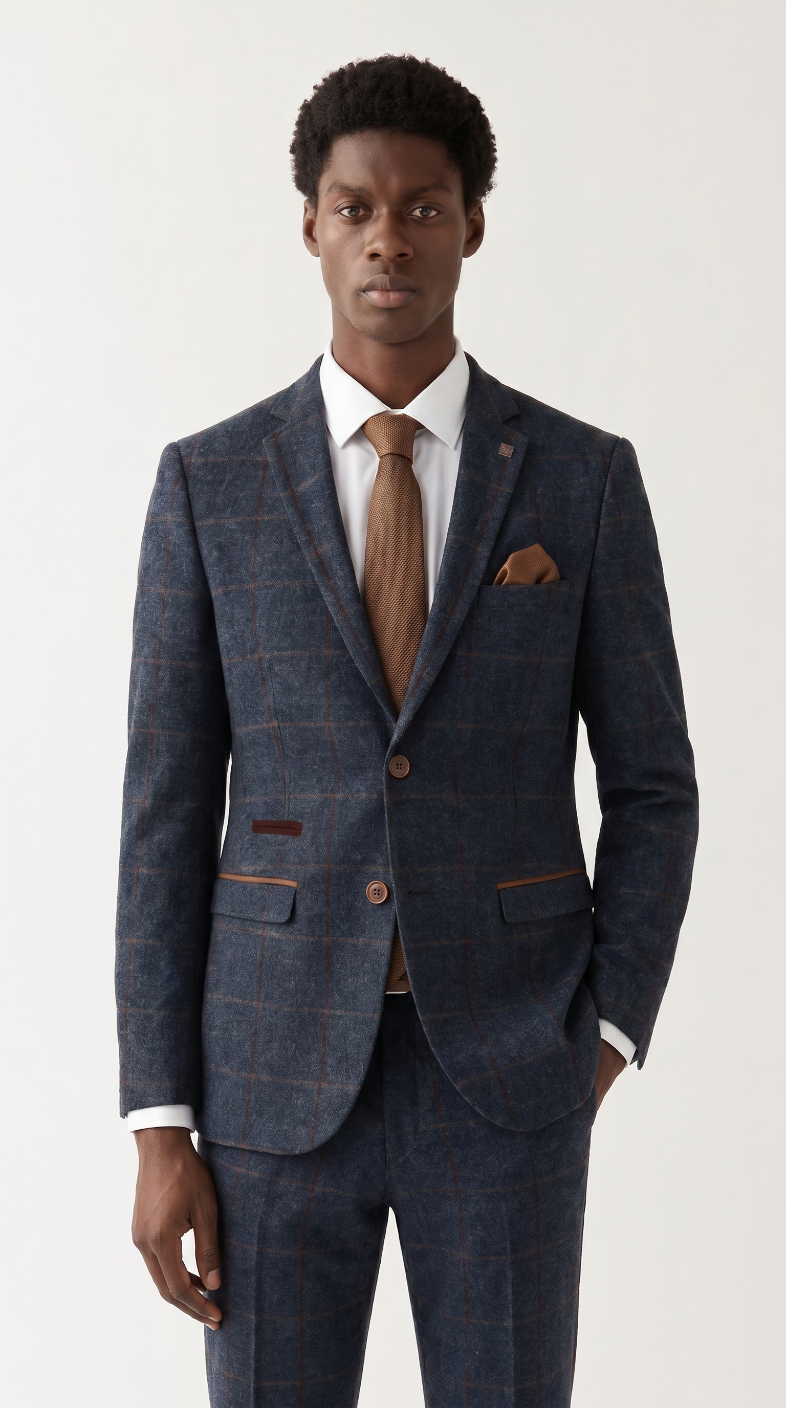 Madrid Navy Tweed Check Two-Piece Suit