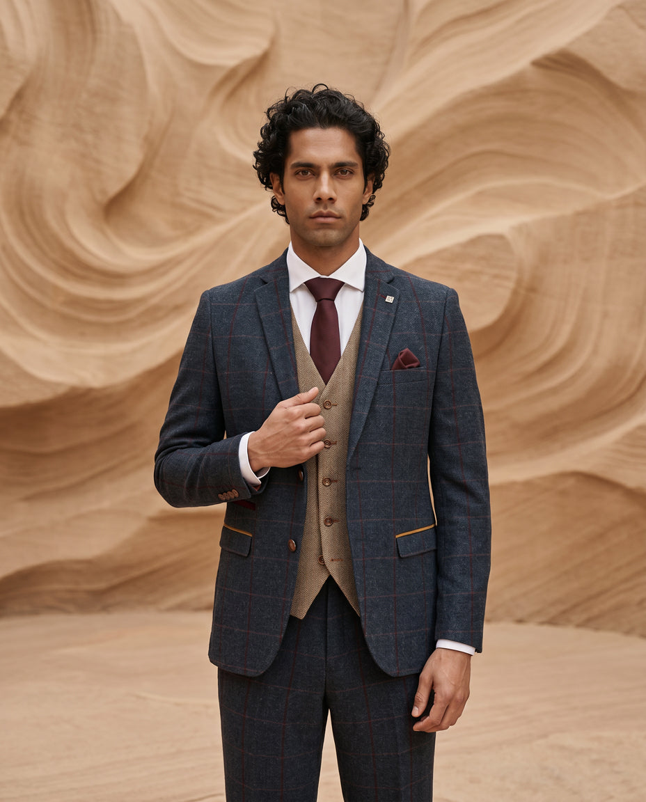 Madrid Navy Suit with Harris Brown Tweed Waistcoat