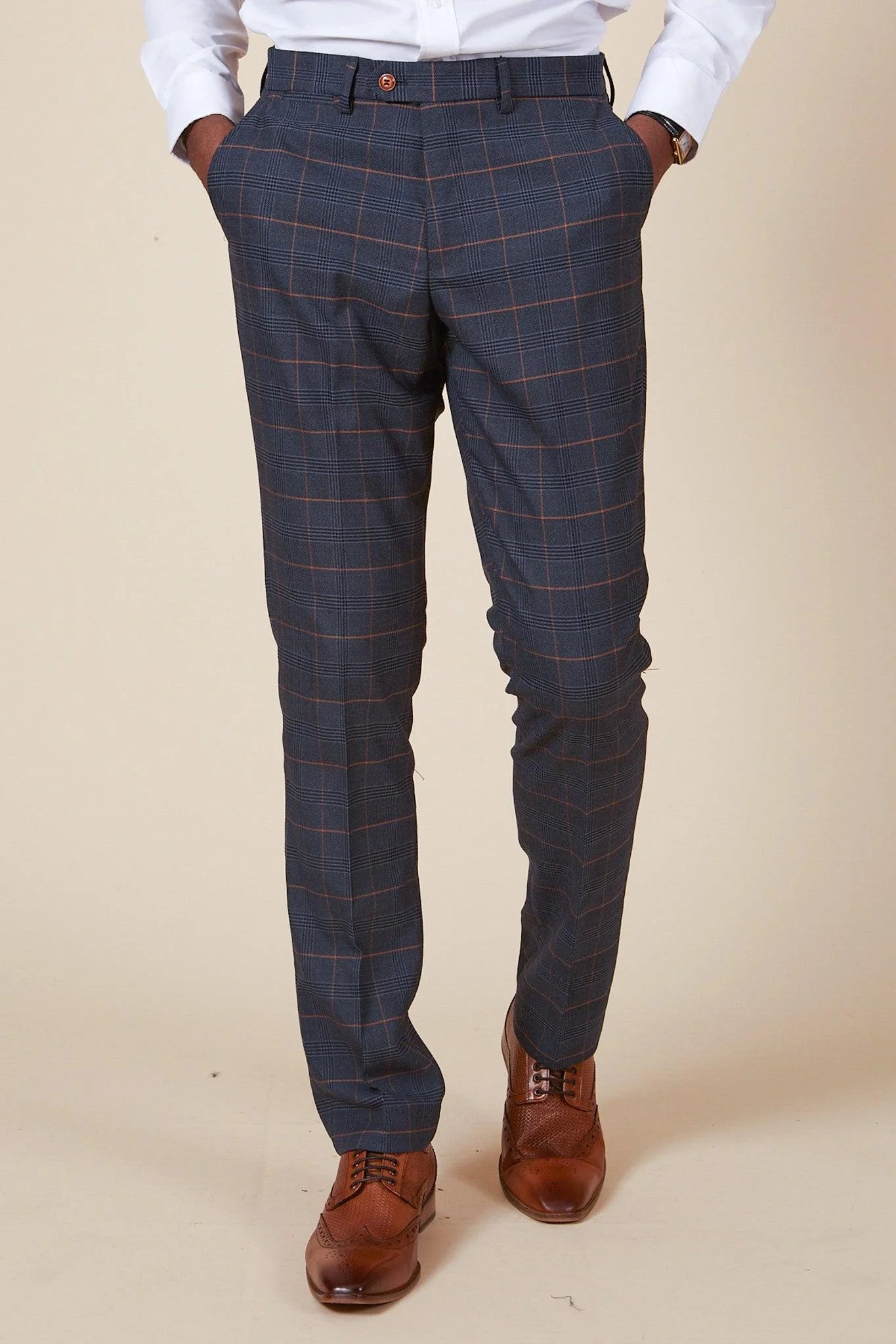 Jenson - Marine Navy Check Trousers