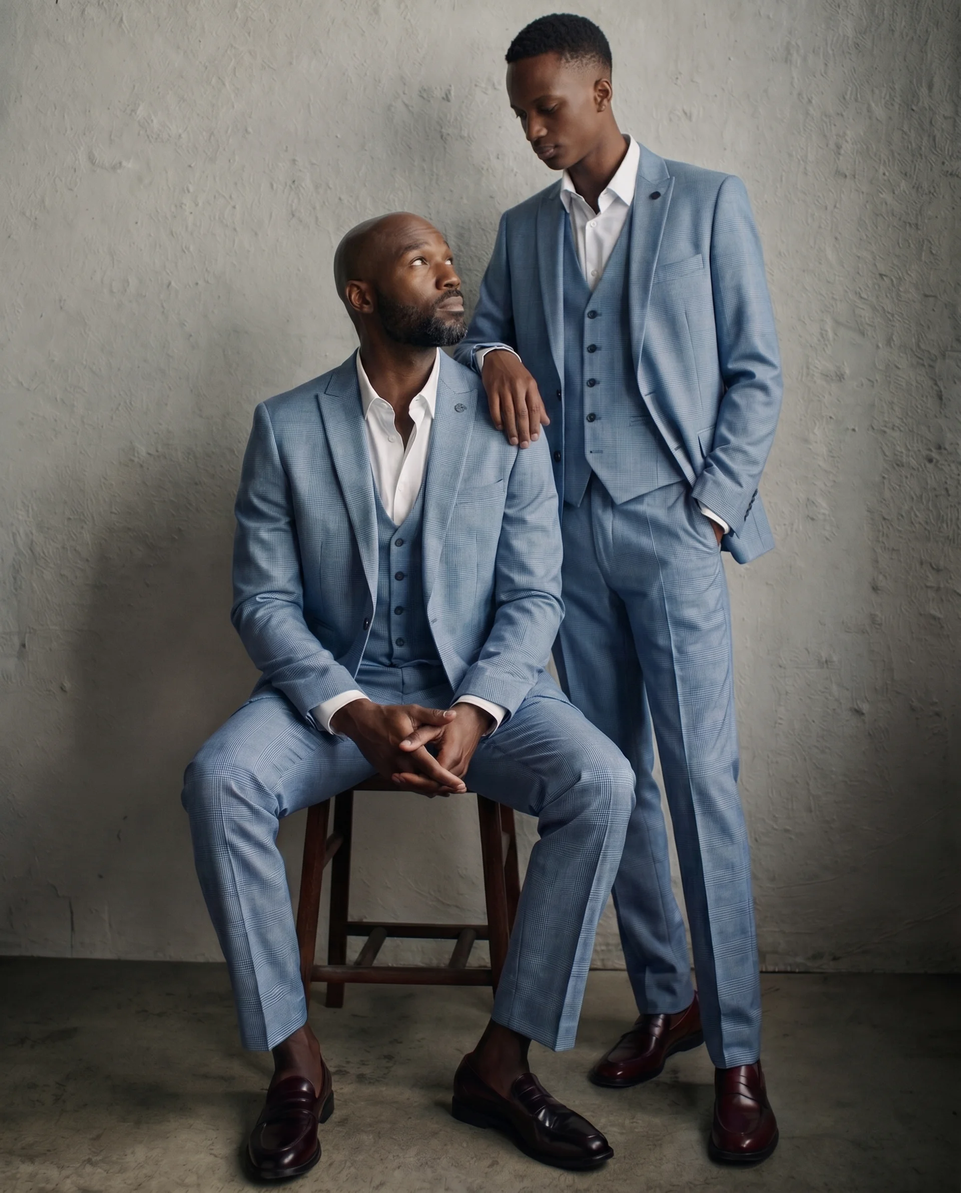 Father & Son - Bromley Sky Blue Check Print Three Piece Suit