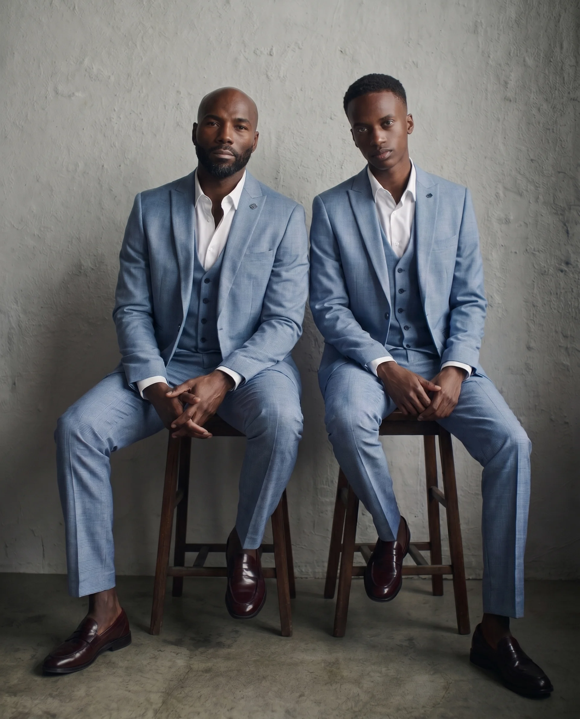 Father & Son - Bromley Sky Blue Check Print Three Piece Suit