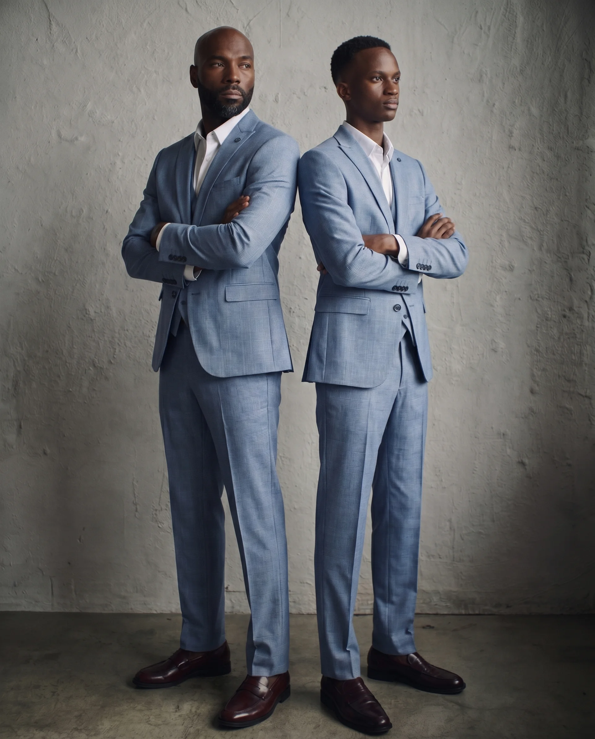 Father & Son - Bromley Sky Blue Check Print Three Piece Suit