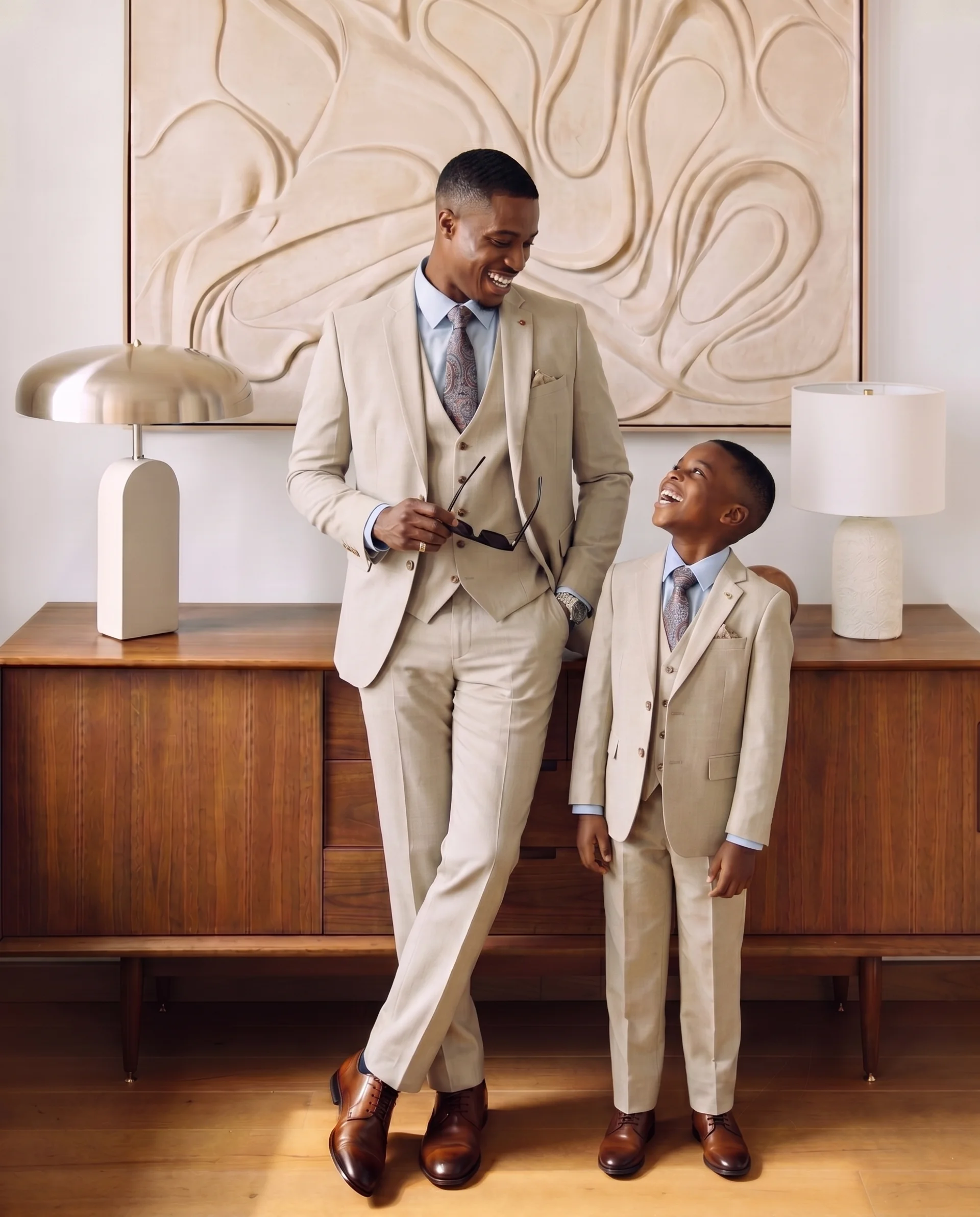 Father & Stone - Bromley Stone Check Print Three Piece Suit
