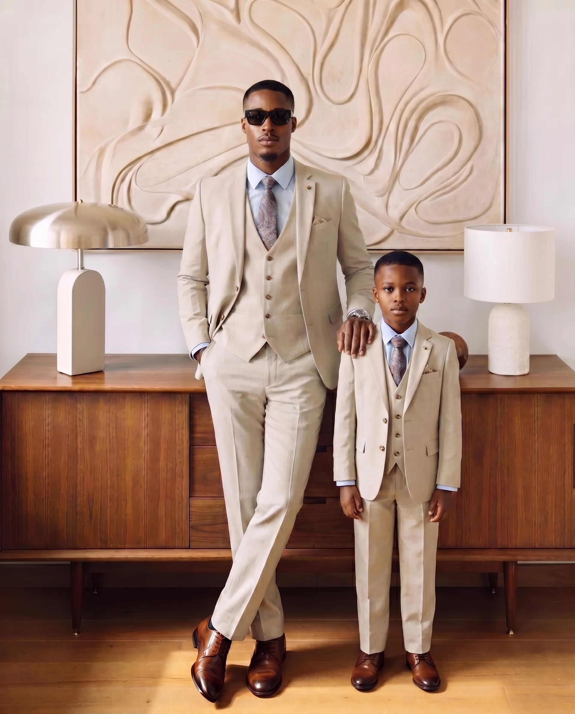 Father & Stone - Bromley Stone Check Print Three Piece Suit