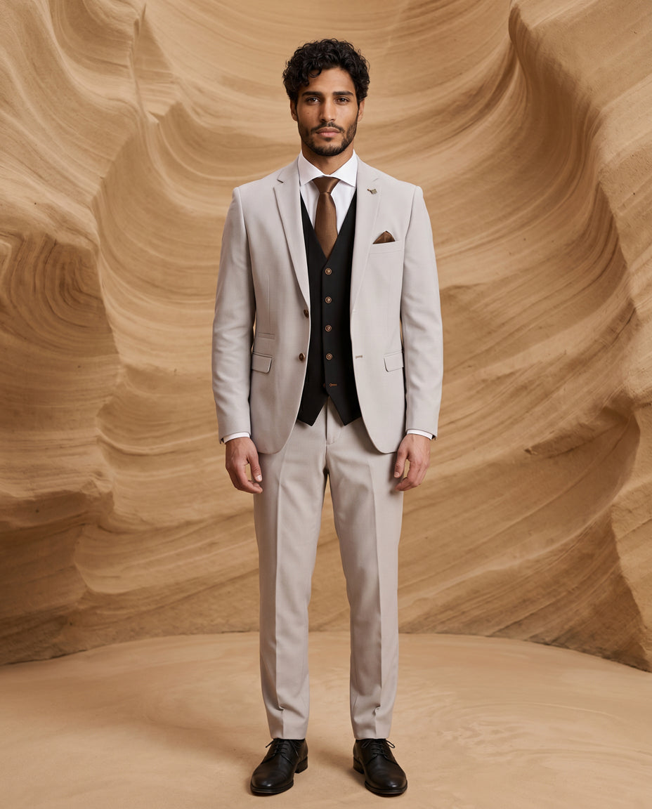 Mayfair Stone Textured Suit With Black Waistcoat