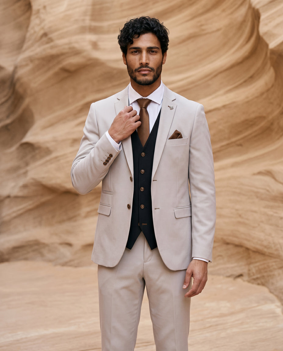 Mayfair Stone Textured Suit With Black Waistcoat
