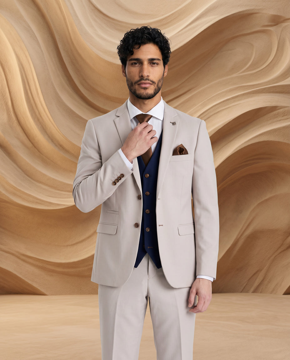 Mayfair Stone Textured Suit With Navy Waistcoat
