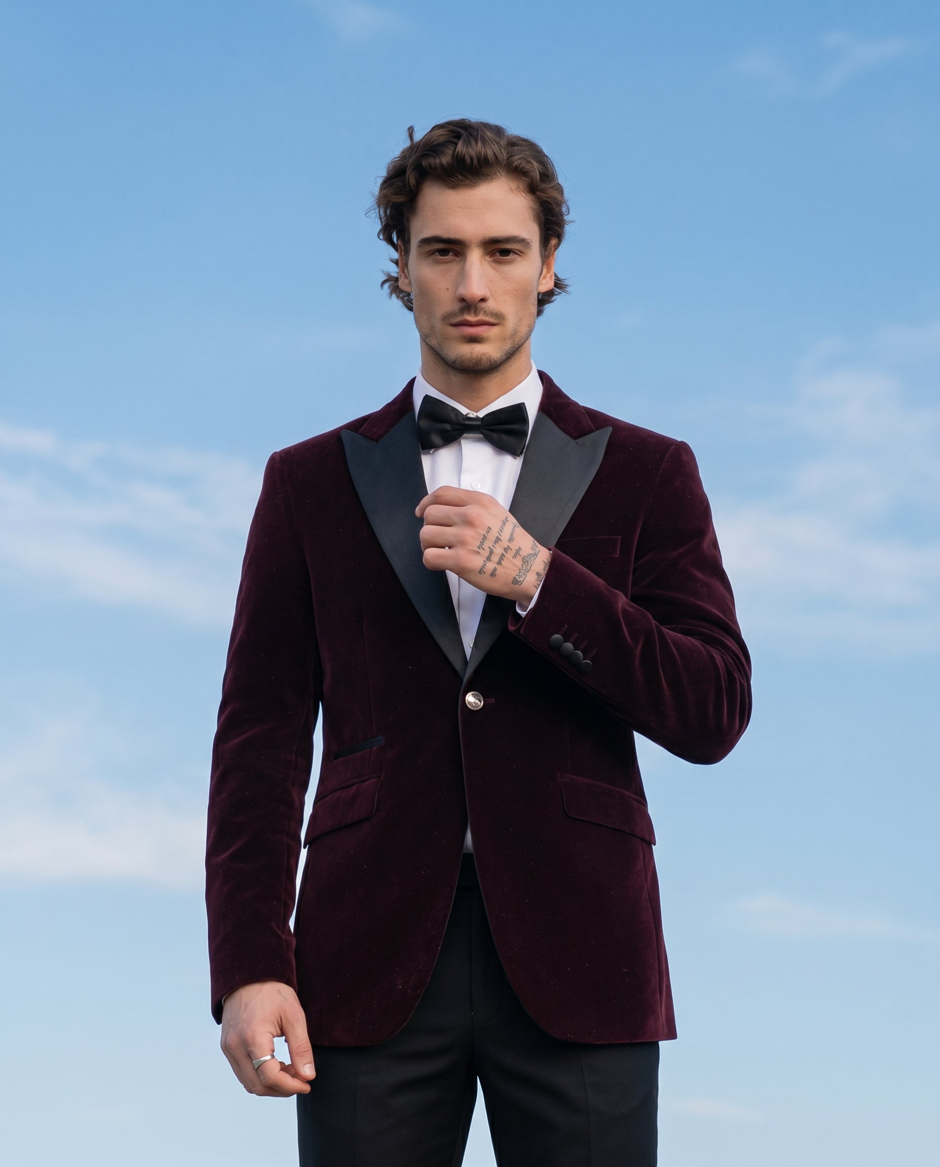 Esquire - Wine Lightweight Velvet Tuxedo Blazer