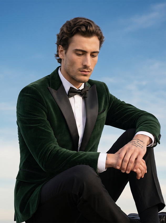 Esquire - Green Lightweight Velvet Tuxedo Blazer