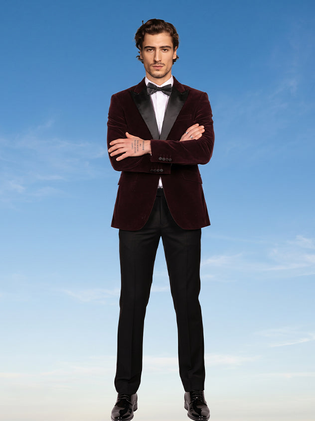 Esquire - Wine Lightweight Velvet Tuxedo Blazer