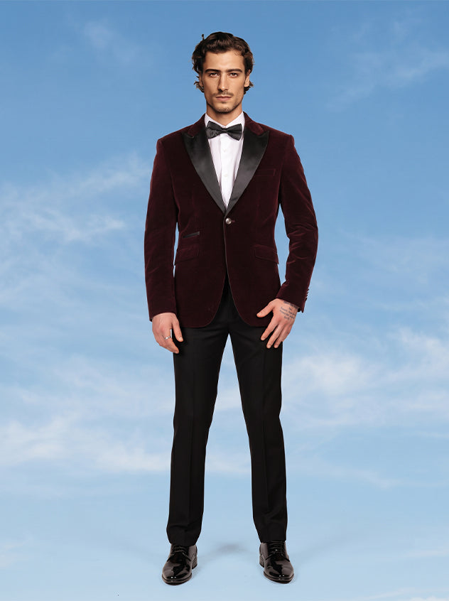 Esquire - Wine Lightweight Velvet Tuxedo Blazer