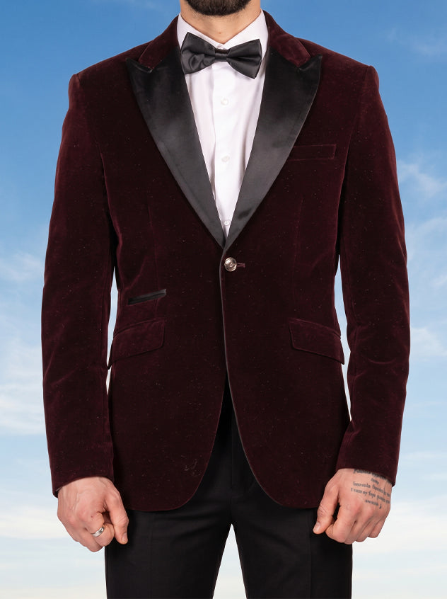 Esquire - Wine Lightweight Velvet Tuxedo Blazer