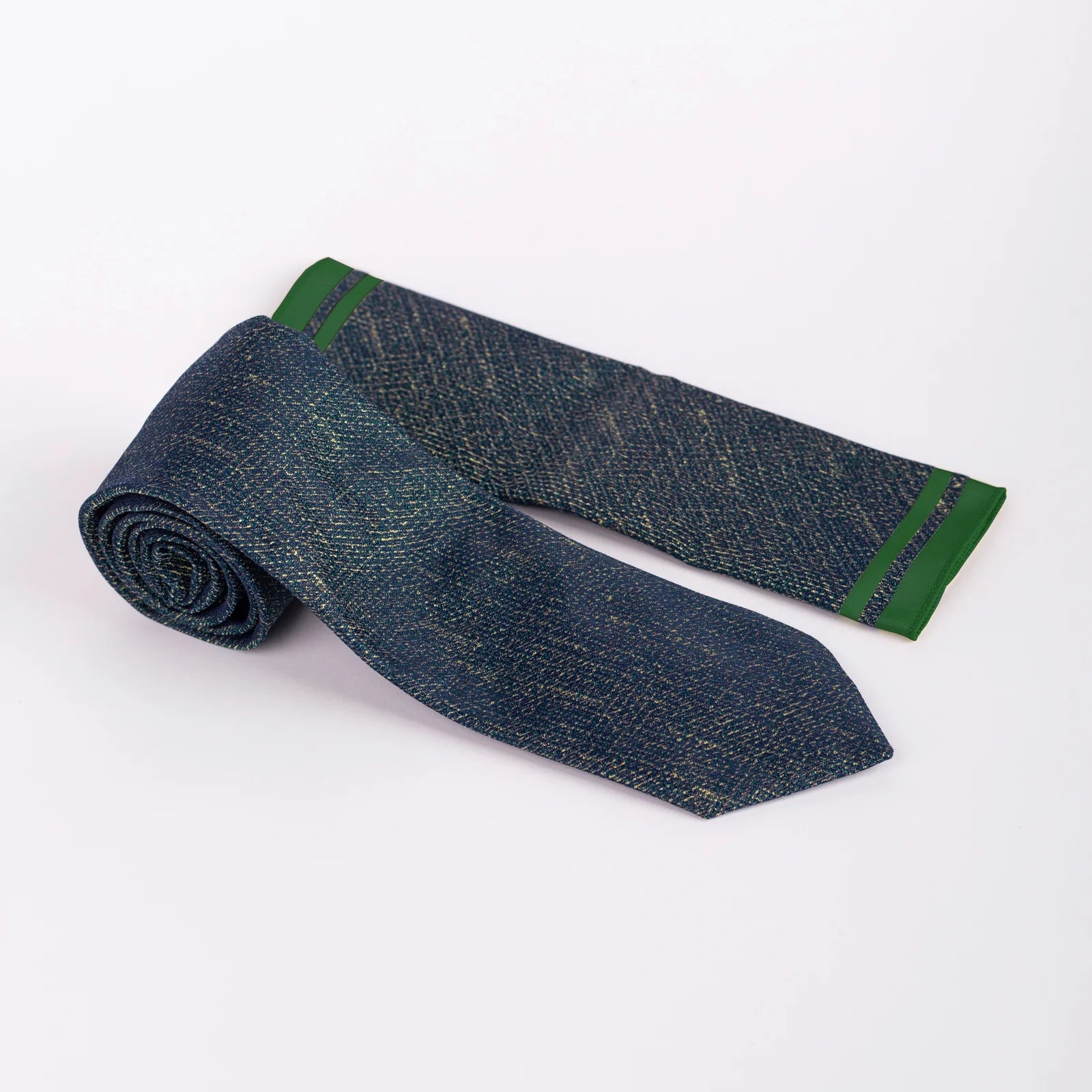 Houndstooth - Tie & Pocket Square Set in Navy & Green