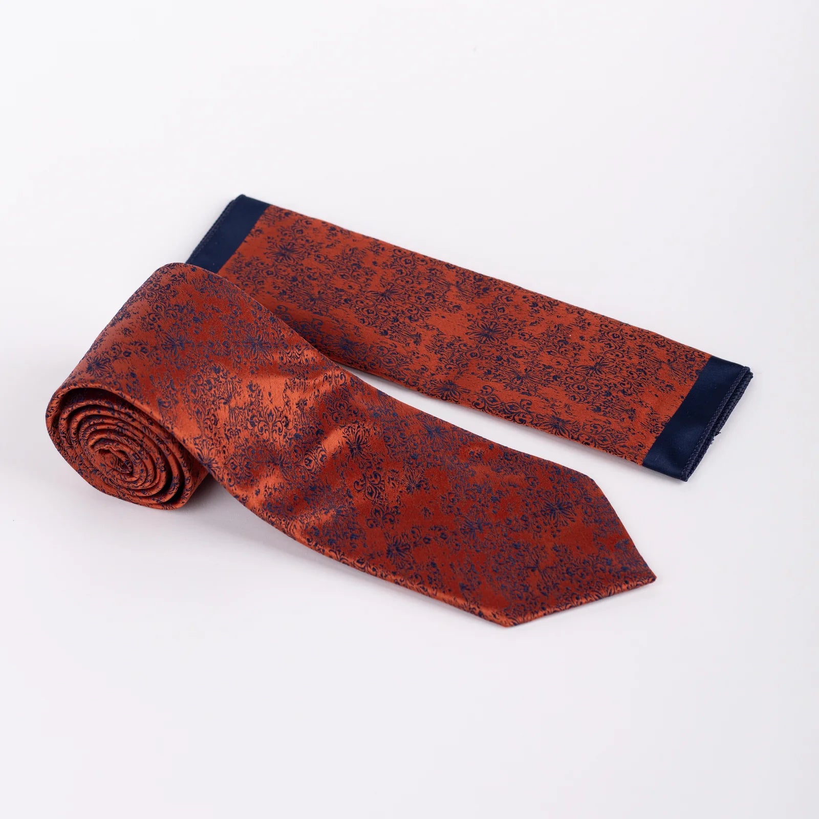 Floral - Tie & Pocket Square Set in Orange & Navy
