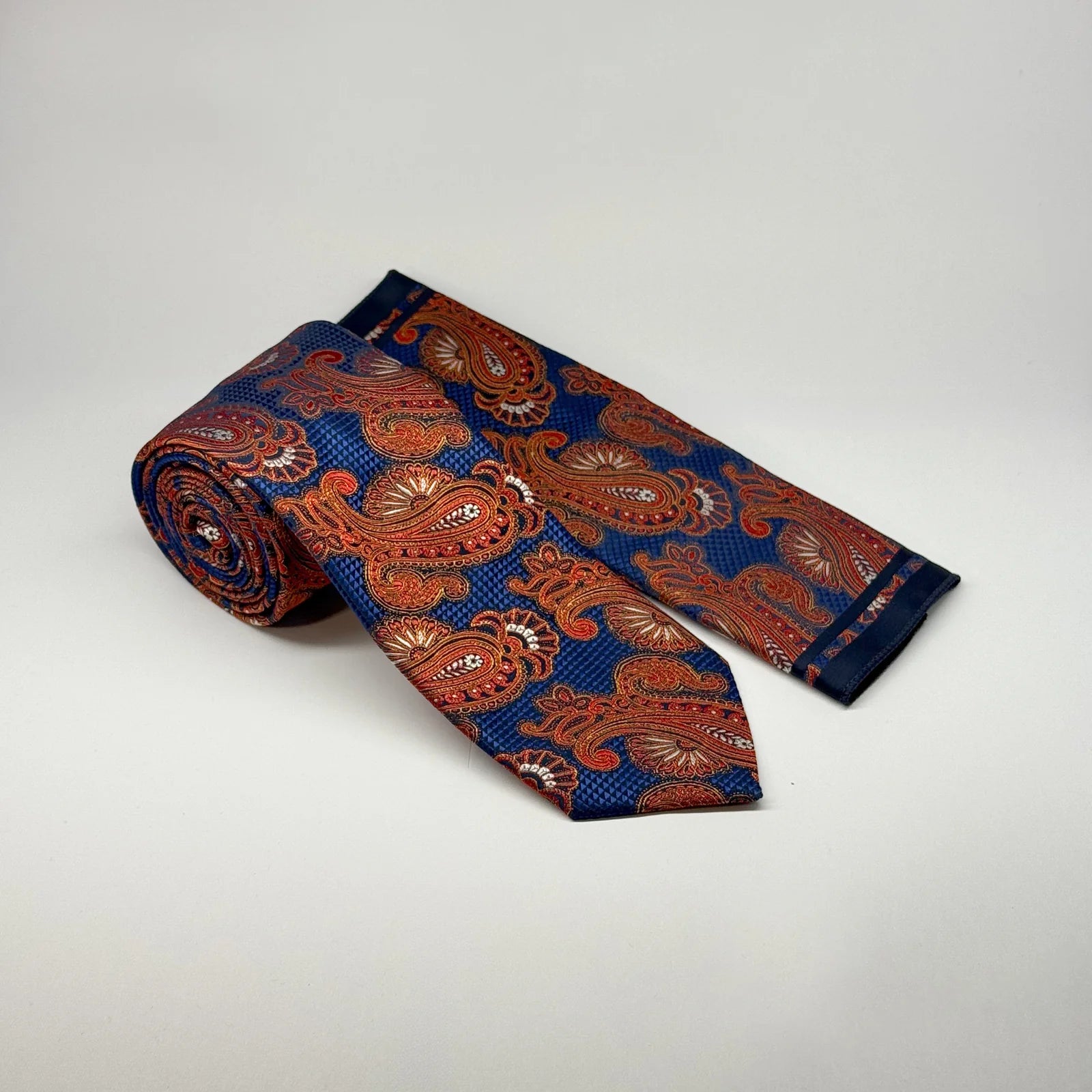 Paisley - Tie & Pocket Square Set in Orange & Blue