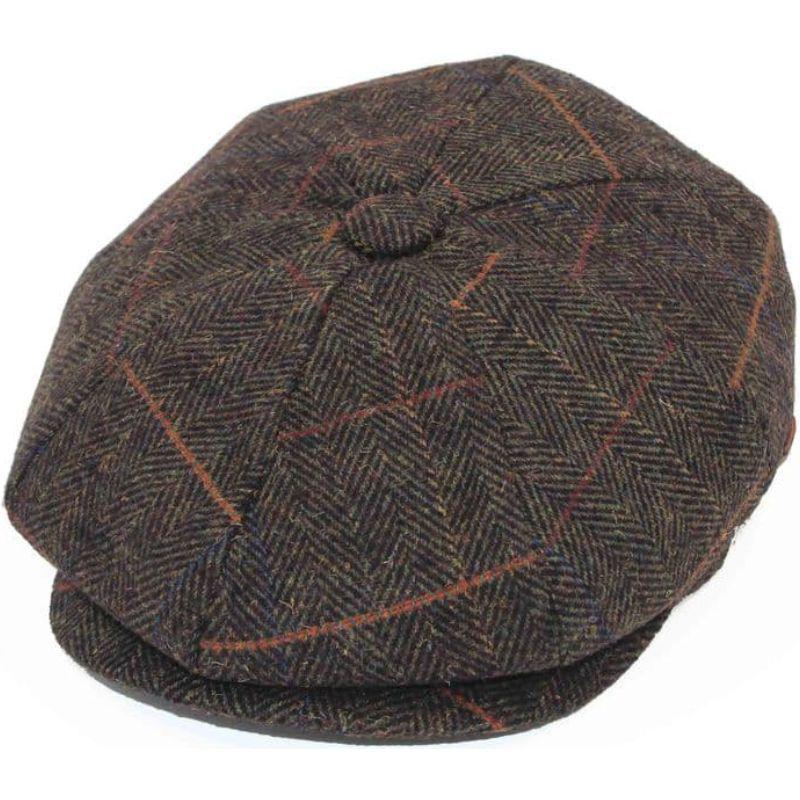Olive Check Herringbone Baker Boy Flat Cap
