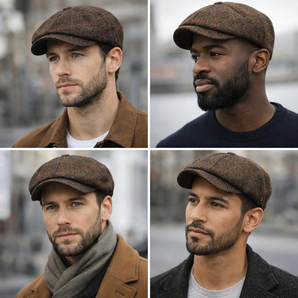 Olive Check Herringbone Baker Boy Flat Cap