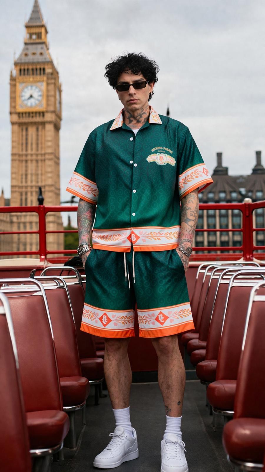 Green RC Monogram Resort Shirt & Short Set