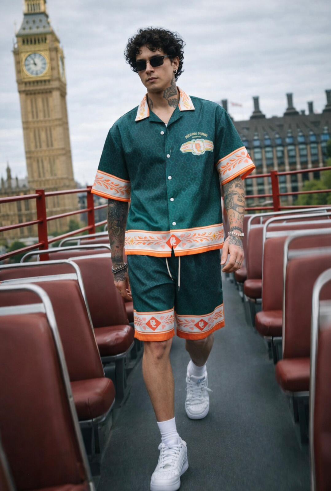 Green RC Monogram Resort Shirt & Short Set